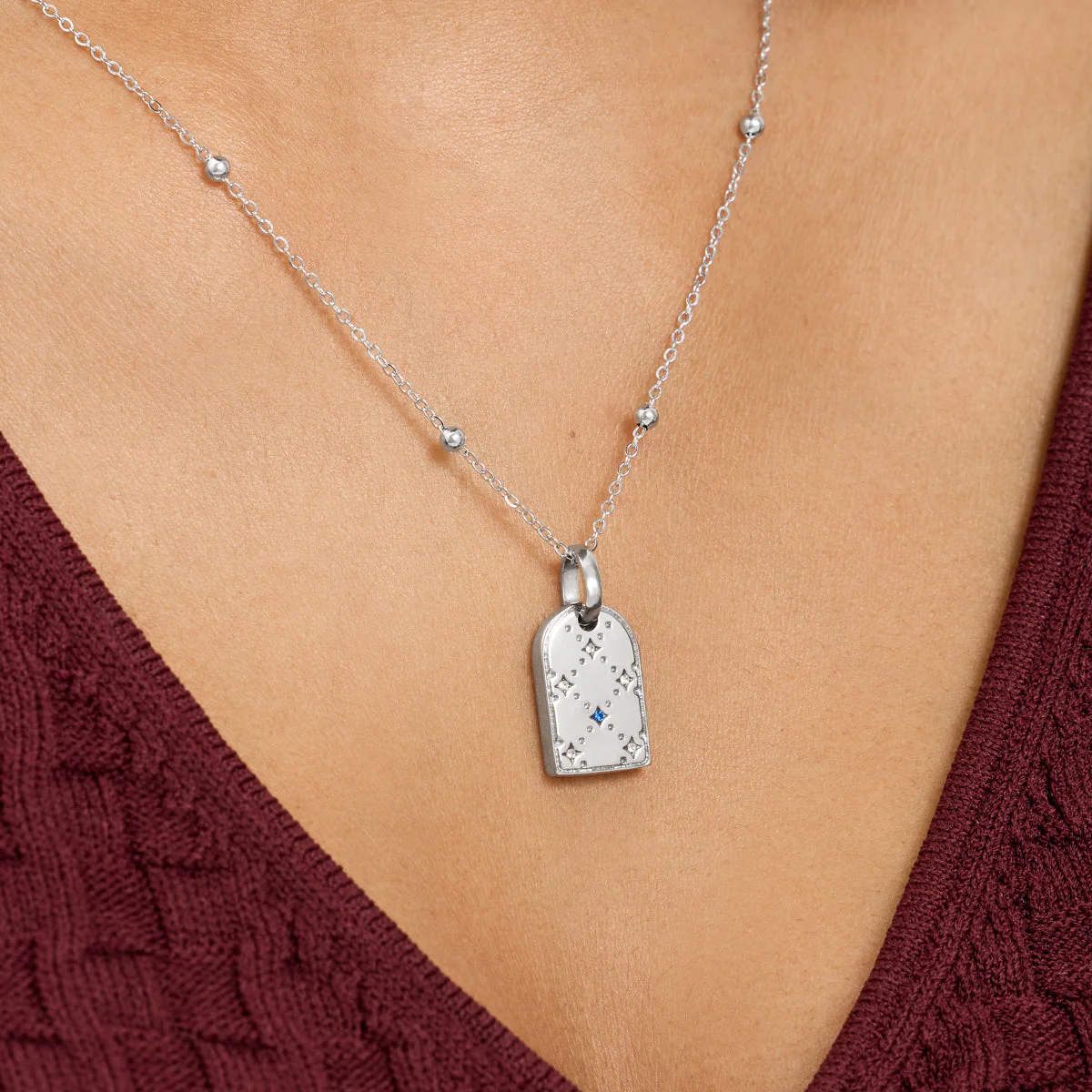 Mini Monogram Birthstone Tag Necklace (Silver) - Image 2