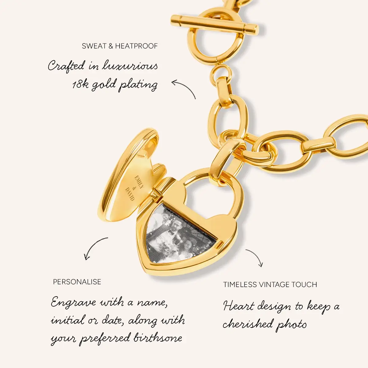 Mini Photo Love Locket Necklace (Gold) - Image 3