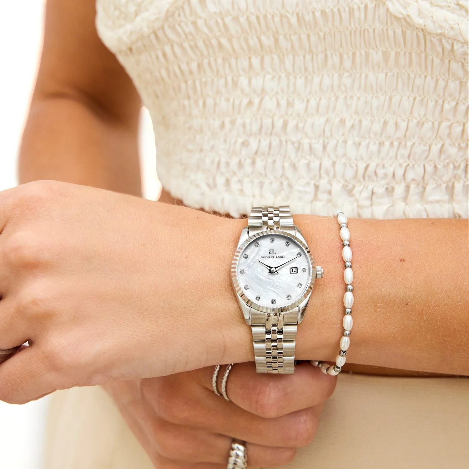 Mini Silver Pearl Link Belgravia 30 Watch - Image 2