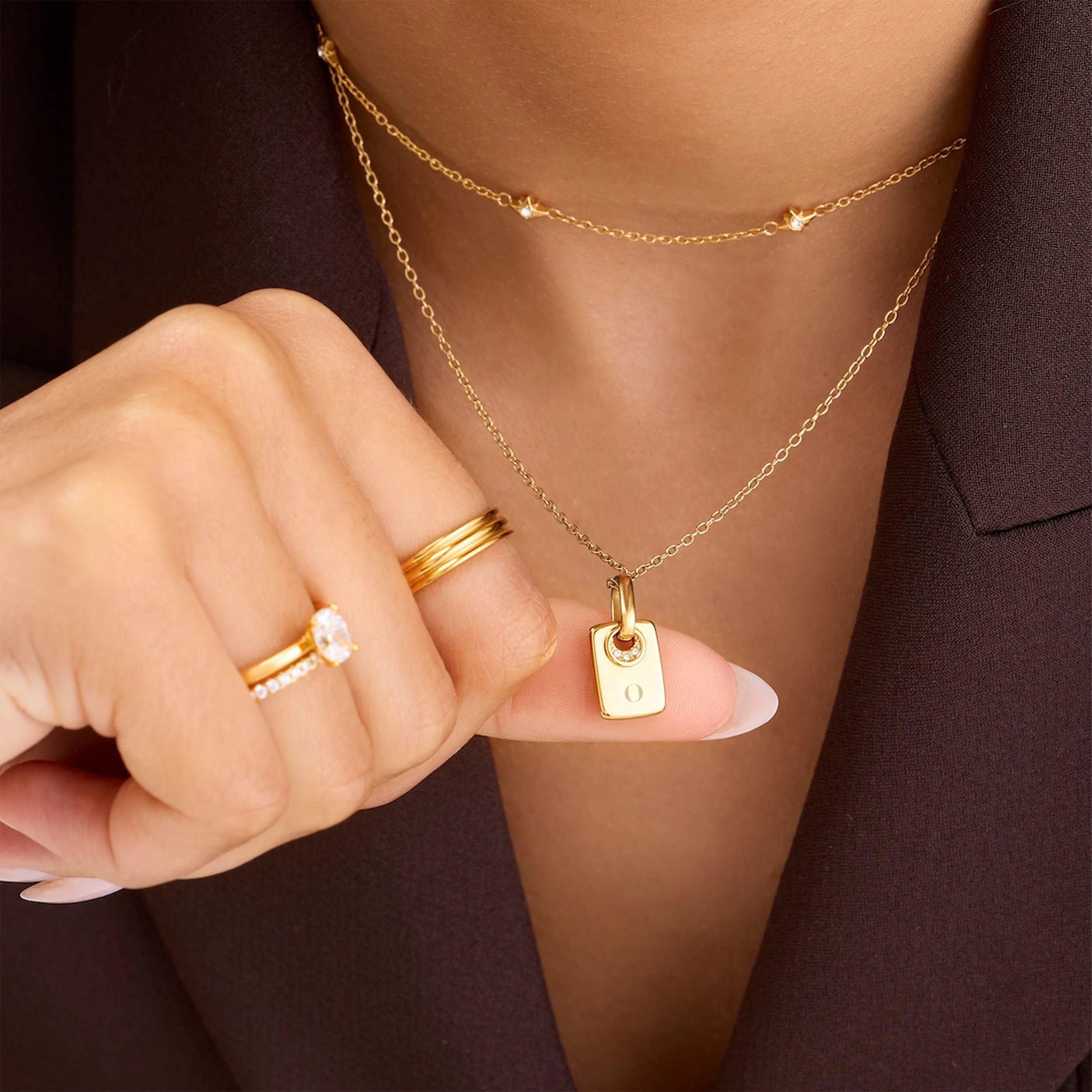 Mini Written In The Stars Initial Tag Necklace (Gold) - Image 4