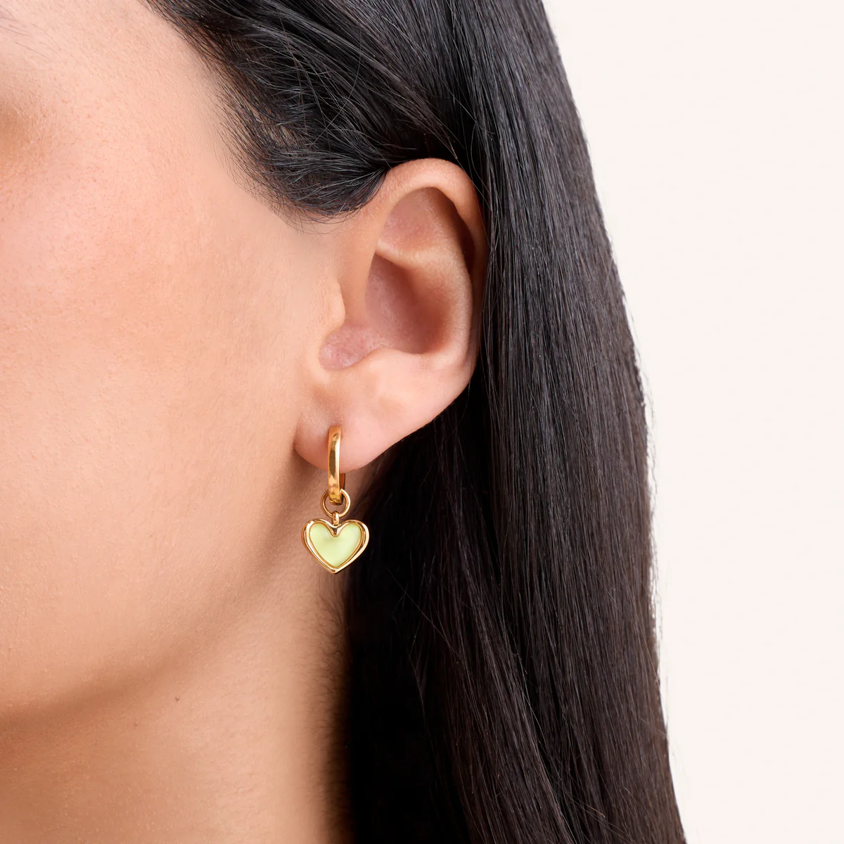 Mint Green Quartz Heart Huggie Earrings (Gold) - Image 5
