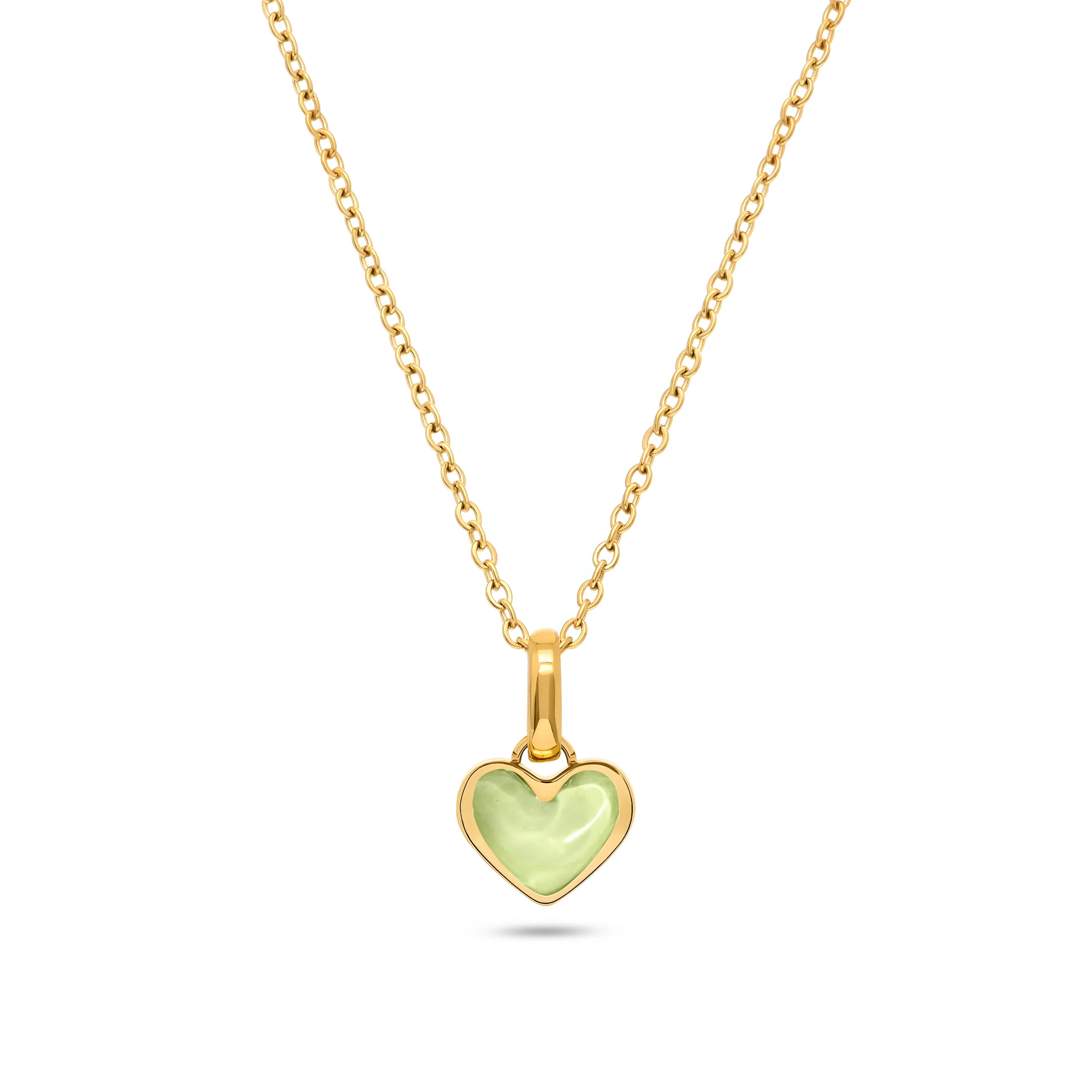 Mint Green Quartz Heart Necklace (Gold)