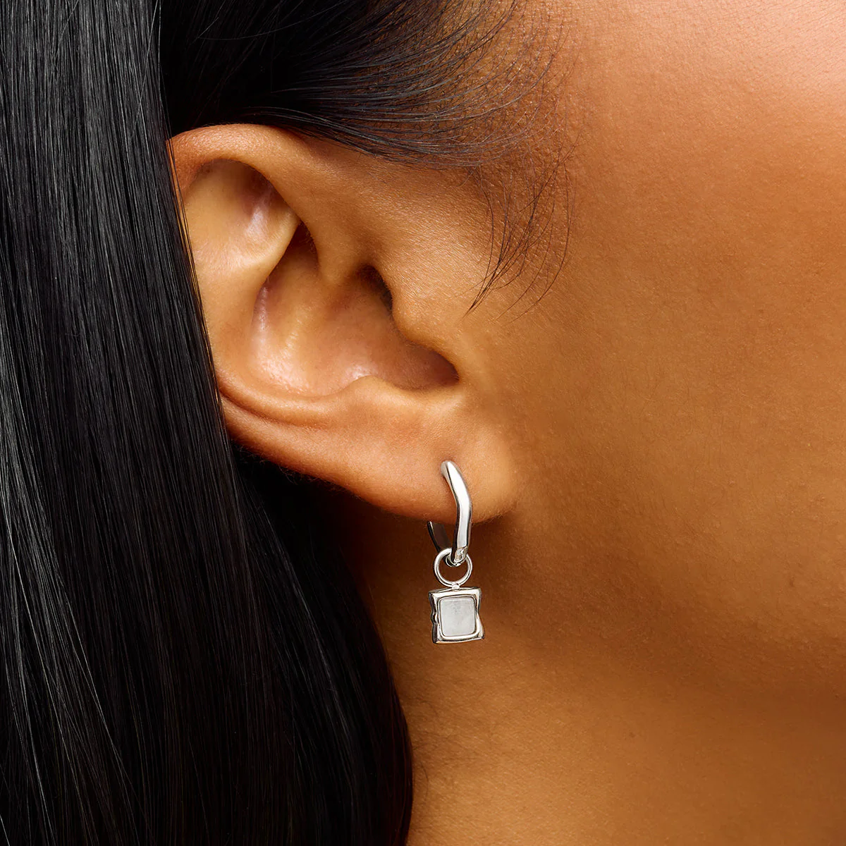 Molten Moonstone Huggie Earrings (Silver) - Image 2