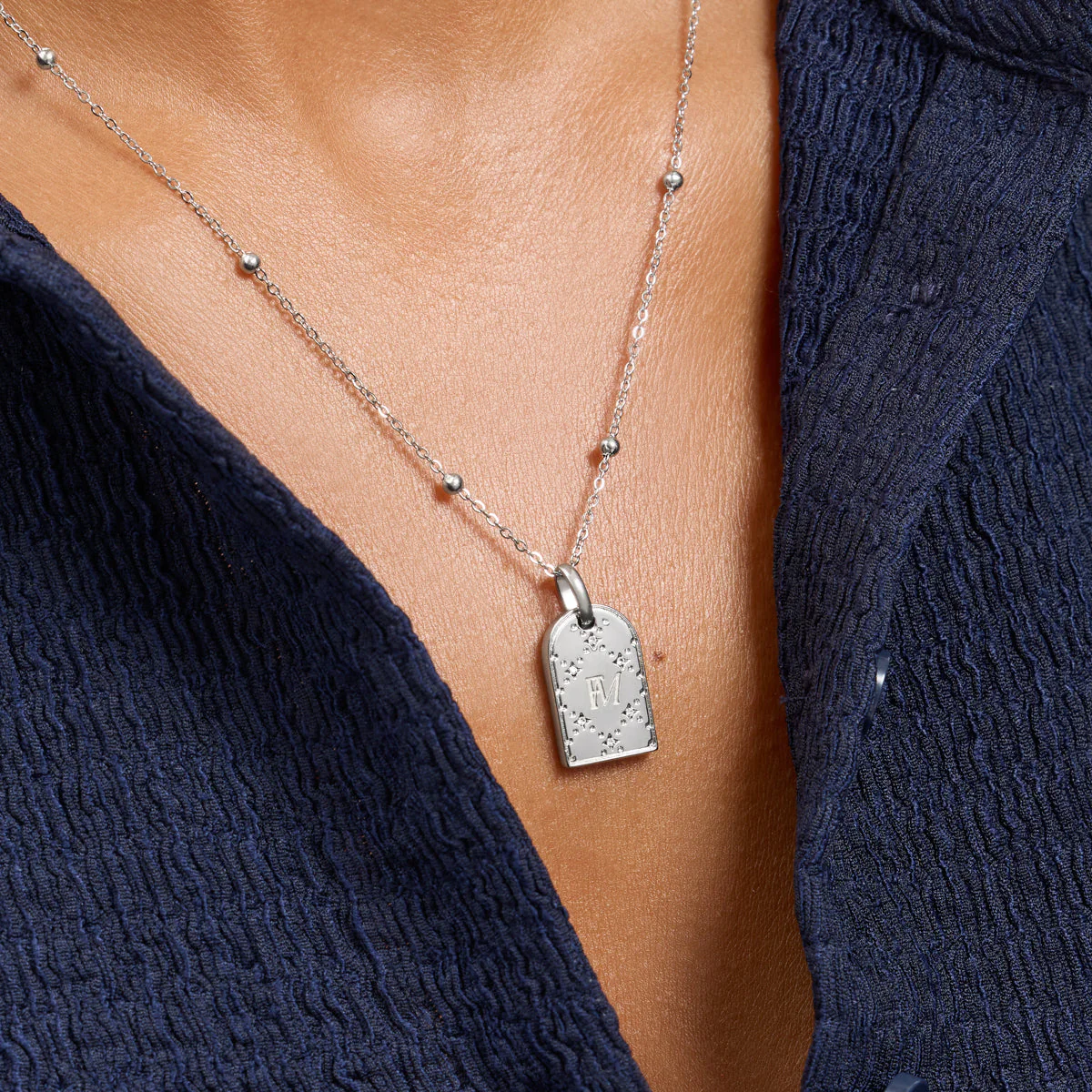 Monogram Double Initial Tag Necklace (Silver) - Image 2