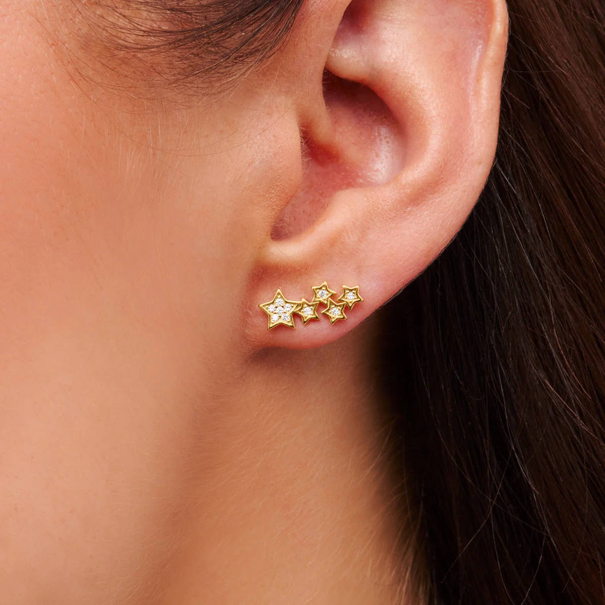 Moon and Back Star Climber Earrings (Gold) - Image 2