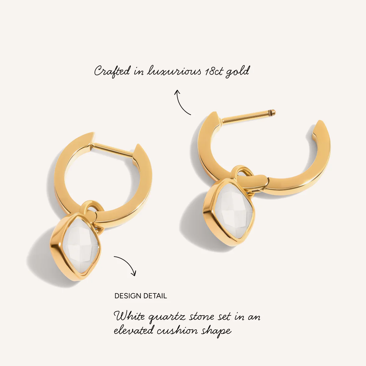 Mother of Pearl Cushion Huggie Earrings (Gold) - Image 3