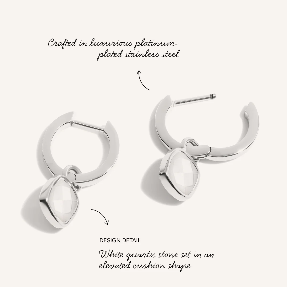 Mother of Pearl Cushion Huggie Earrings (Silver) - Image 3