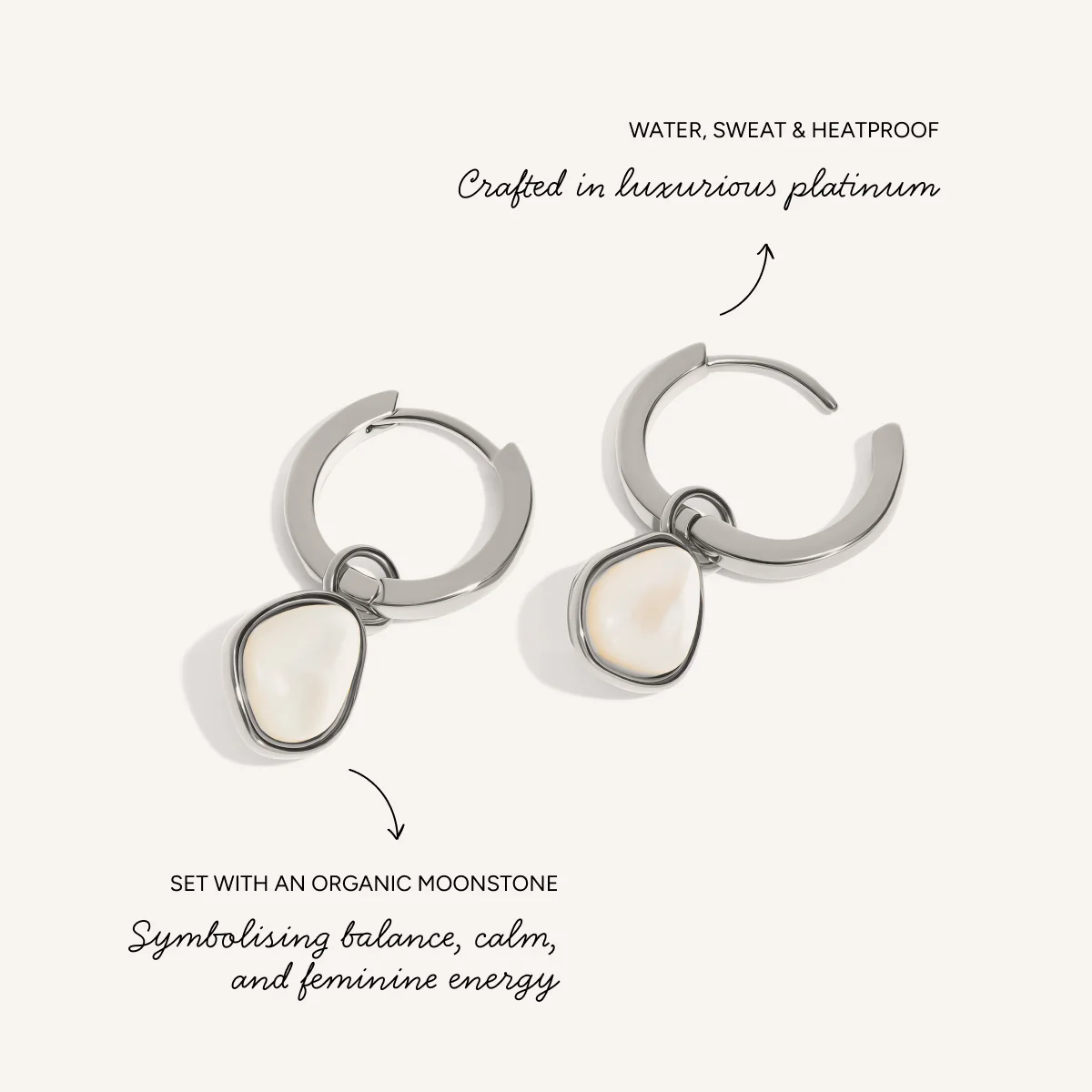 Mother of Pearl Huggie Hoop Earrings (Silver) - Image 3