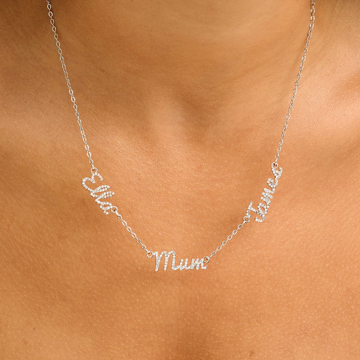 Multi Crystal Cursive Name Necklace (Silver) - Image 2