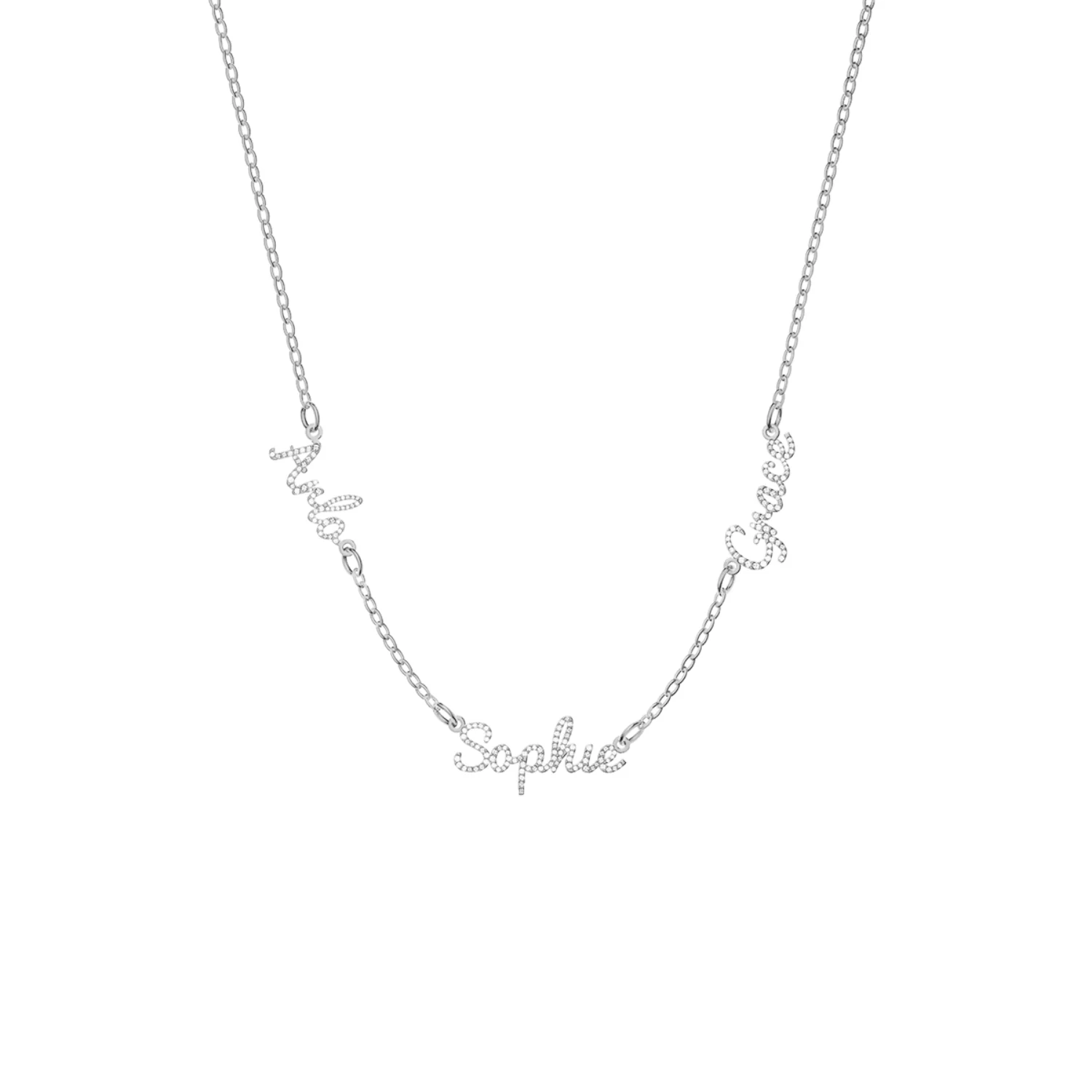 Multi Crystal Cursive Name Necklace (Silver) - Image 6
