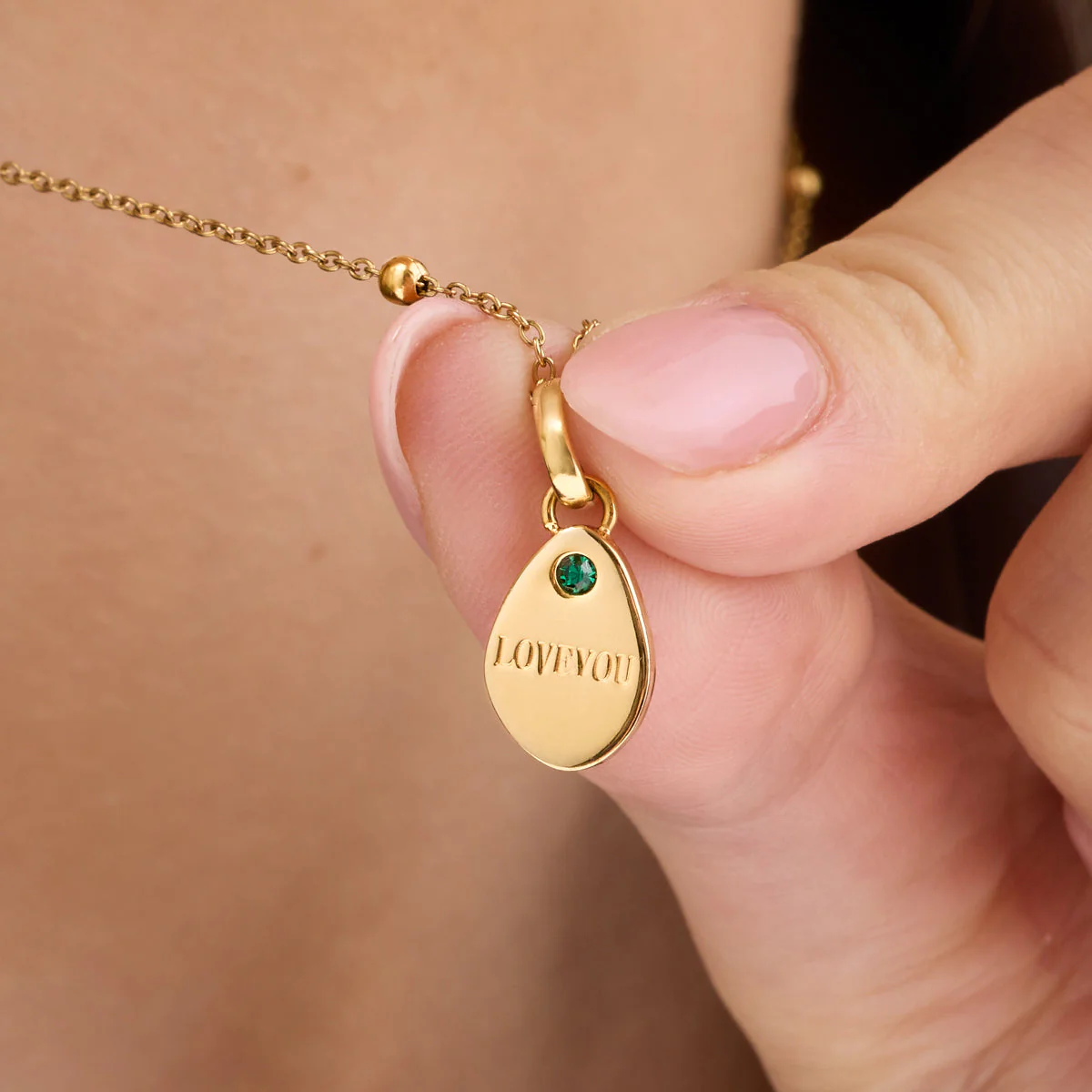 Organic Fingerprint Droplet Necklace (Gold) - Image 4
