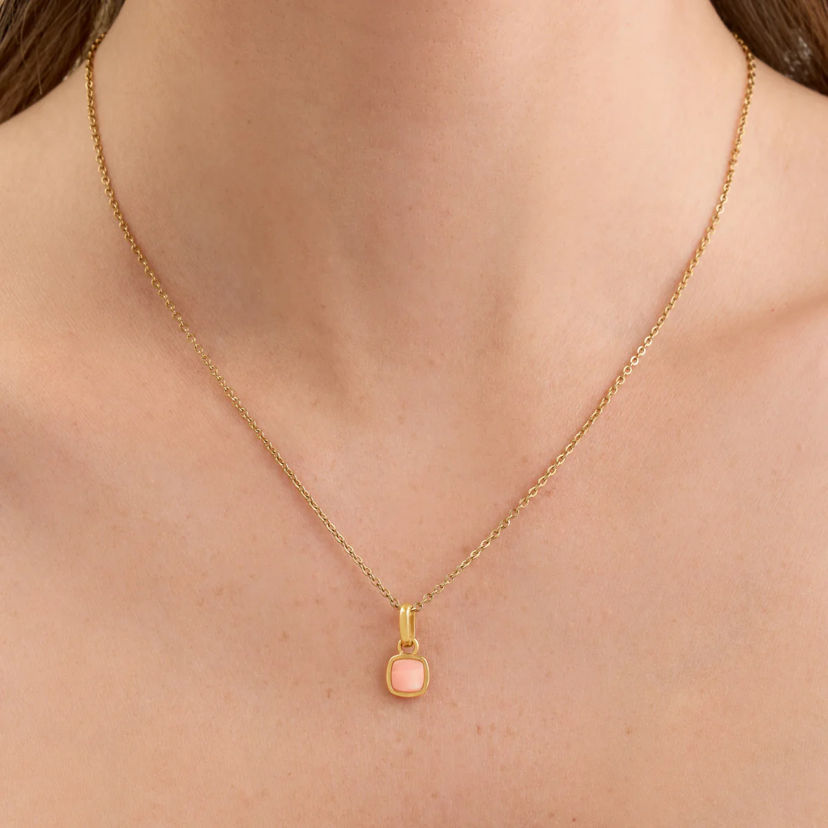 Pale Pink Opal Cushion Necklace (Gold) - Image 2