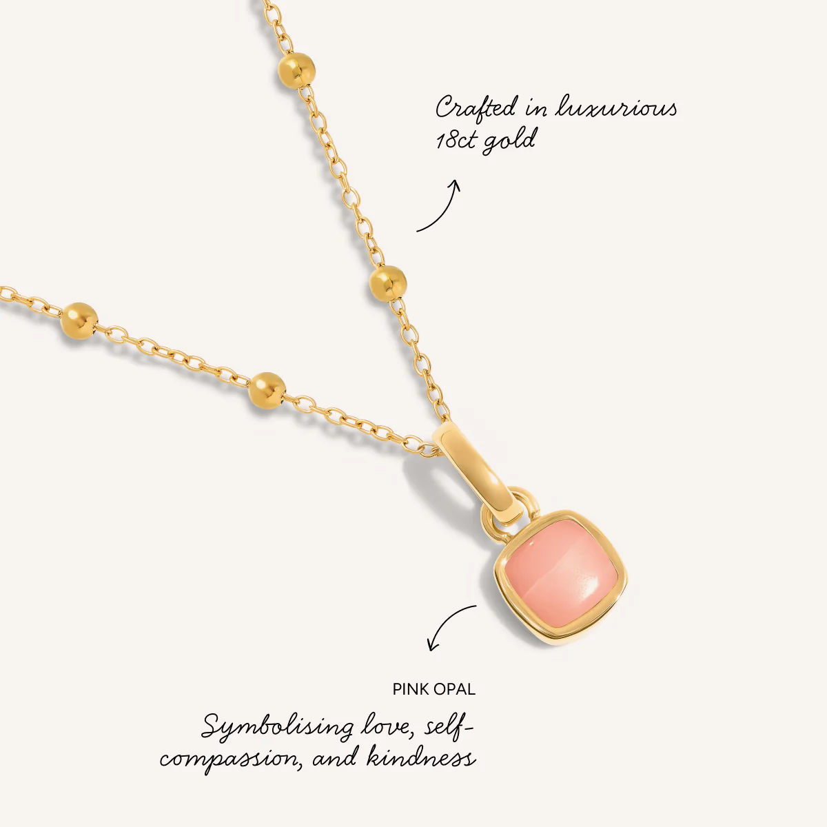 Pale Pink Opal Cushion Necklace (Gold) - Image 3