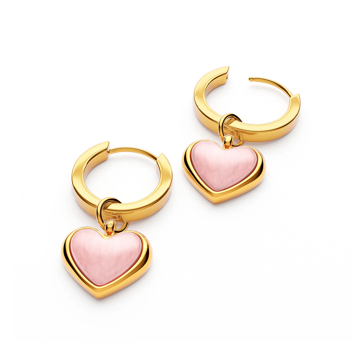 Pale Pink Opal Heart Huggie Earrings (Gold) - Image 6