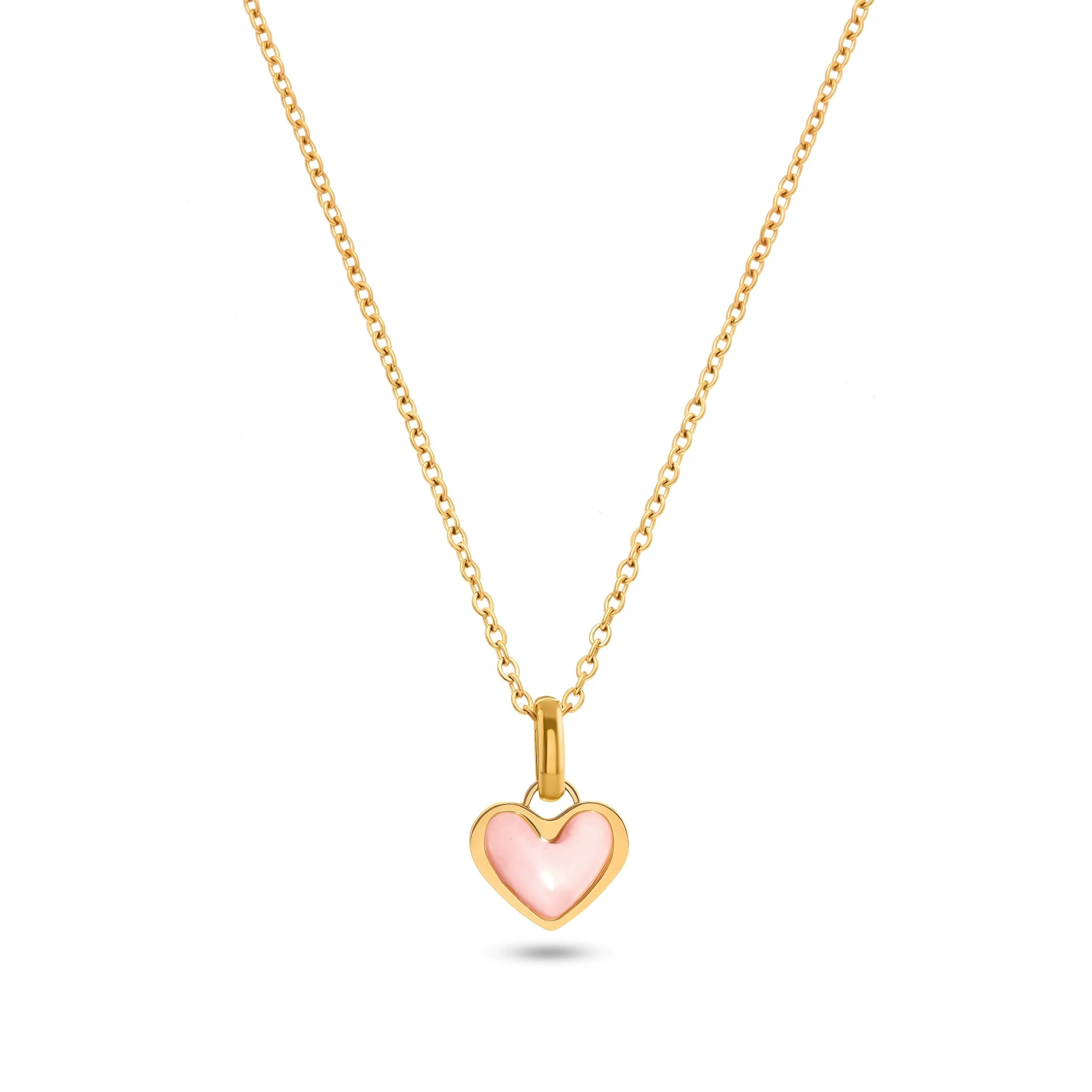 Pale Pink Opal Heart Necklace (Gold)