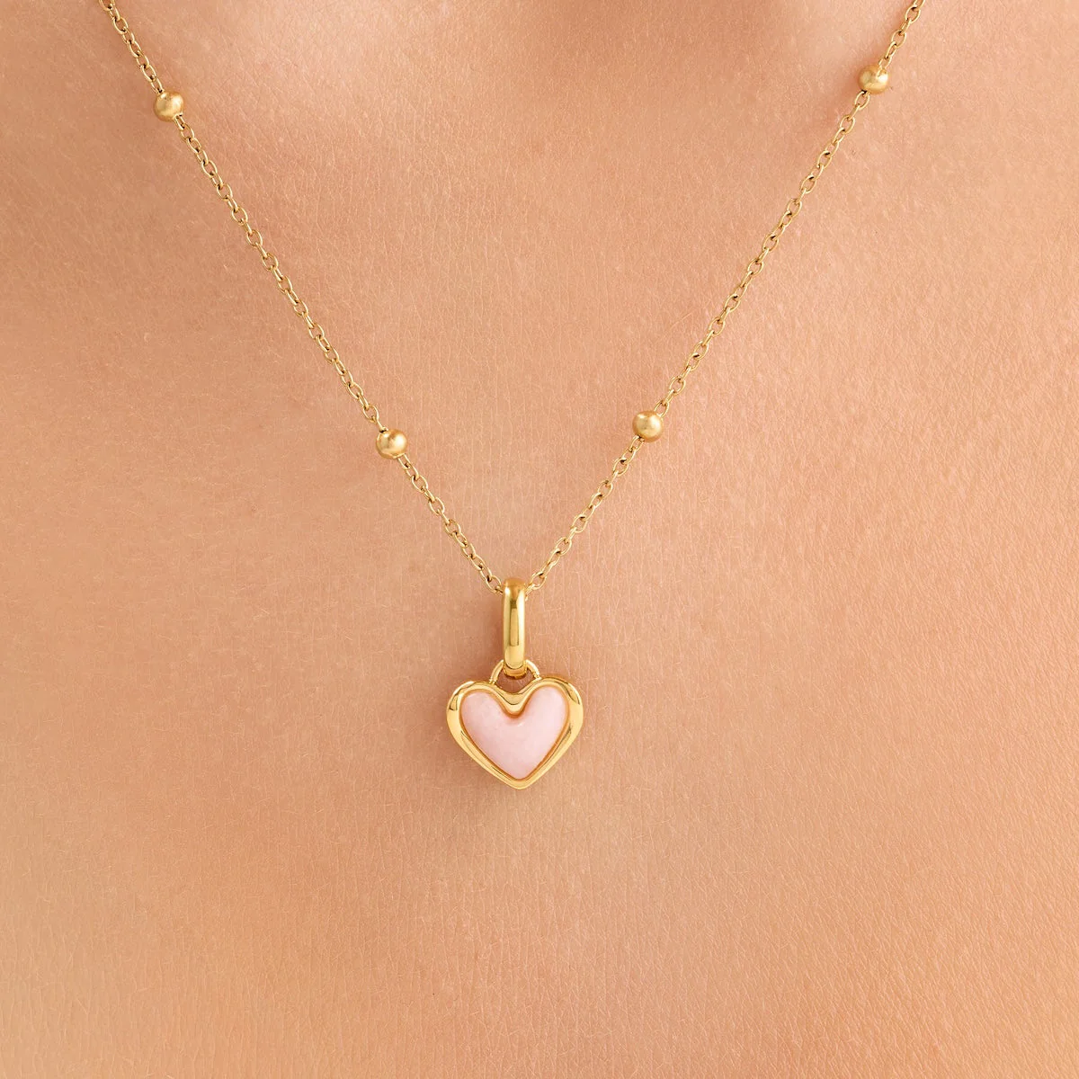 Pale Pink Opal Heart Necklace (Gold) - Image 2