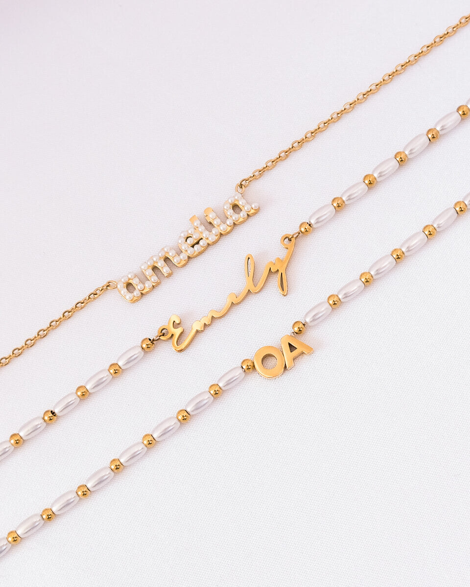 Pearl Chain Signature Name Bracelet (Gold) - Image 8