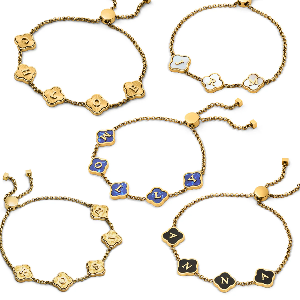 Pearl Clover Custom Name Bracelet (Gold) - Image 6