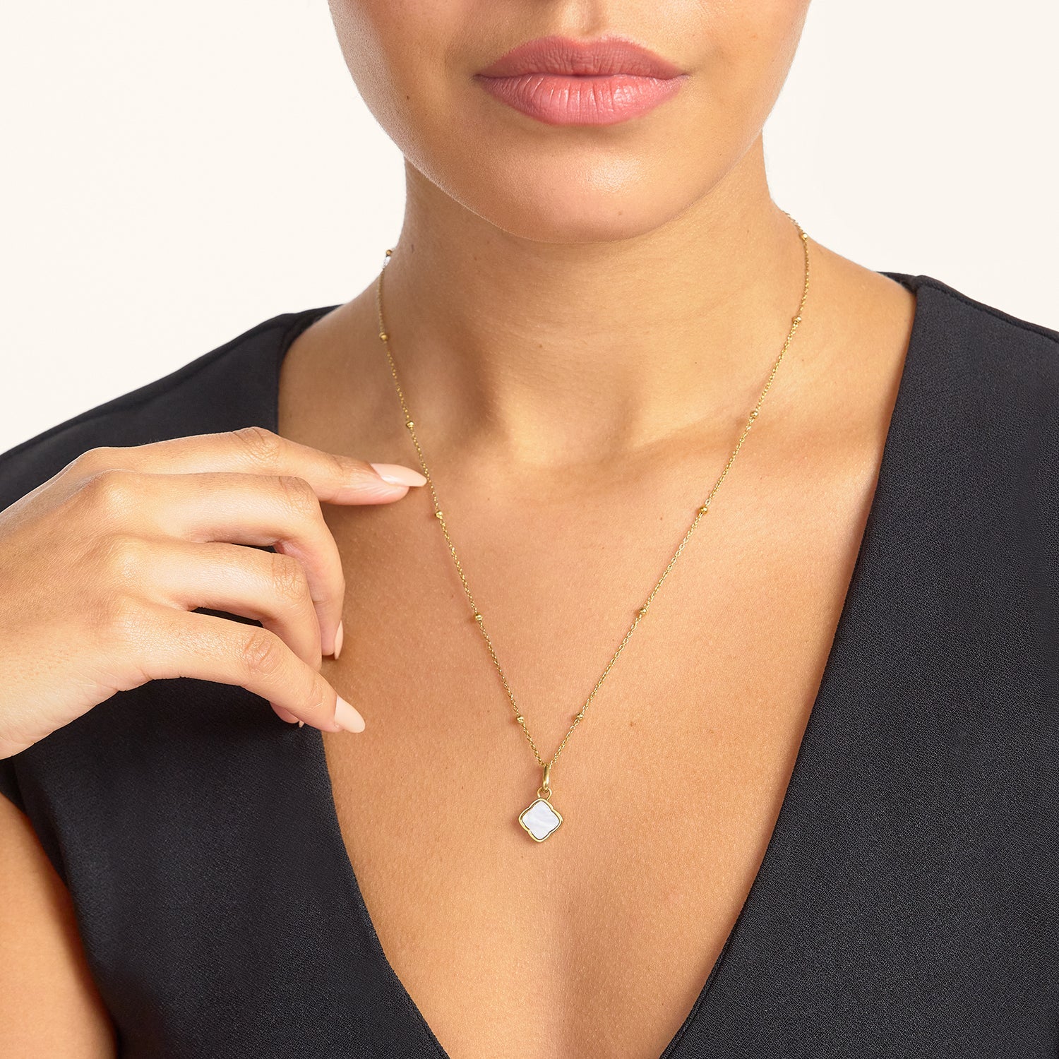 Pearl Clover & Initial Necklace (Gold) - Image 3