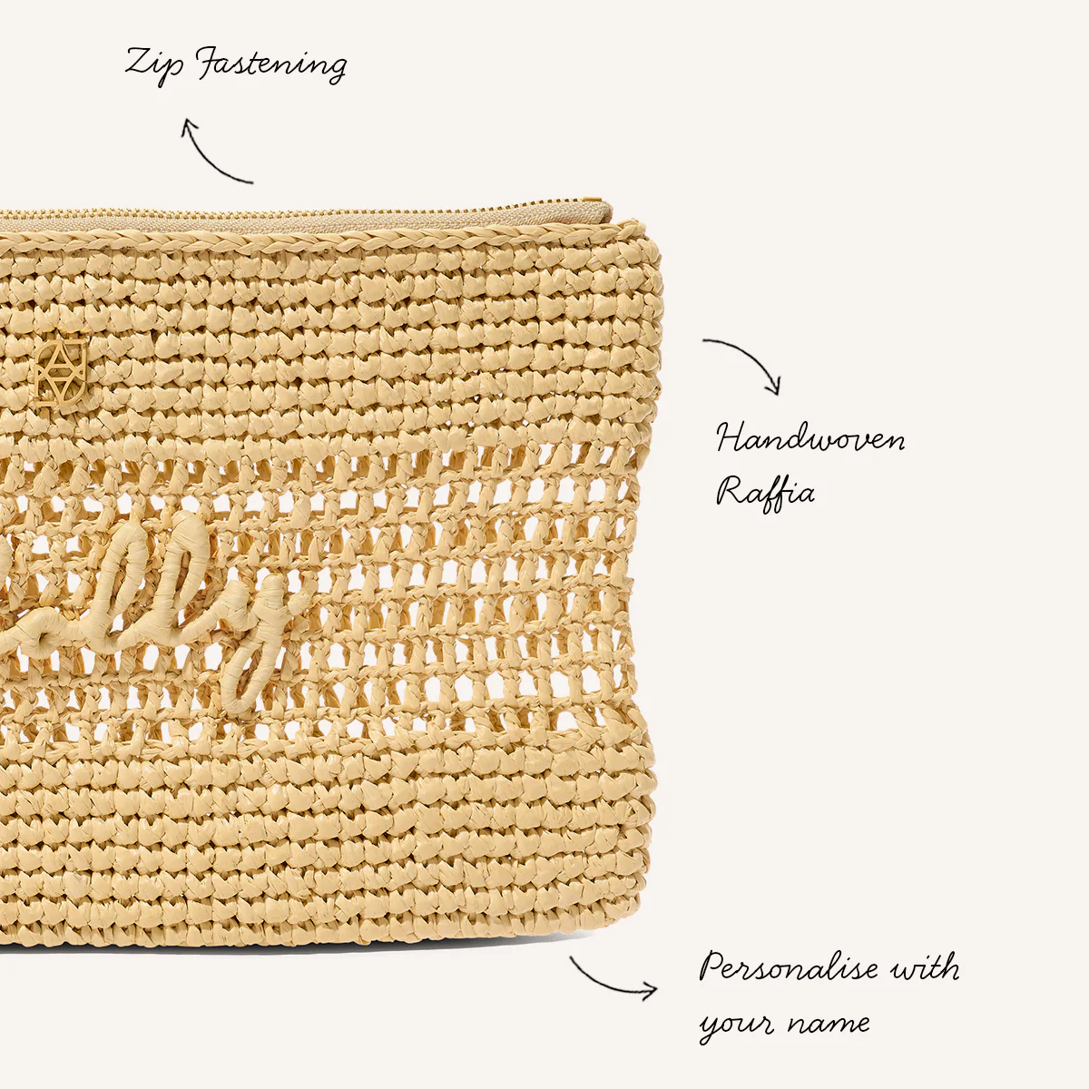 Personalised Raffia Pouch (Natural) - Image 3