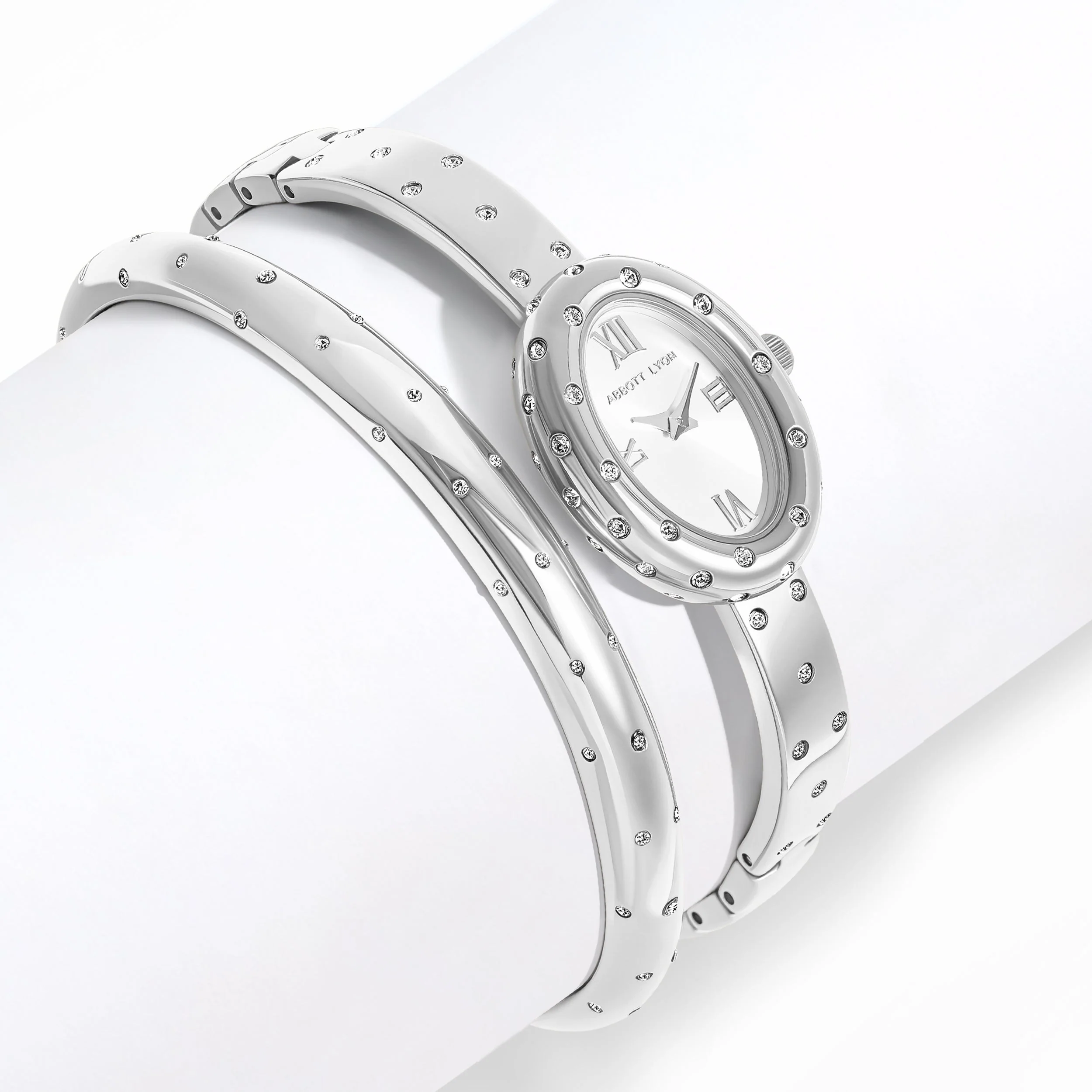 Polka Dot Crystal Watch & Bangle Set (Silver)