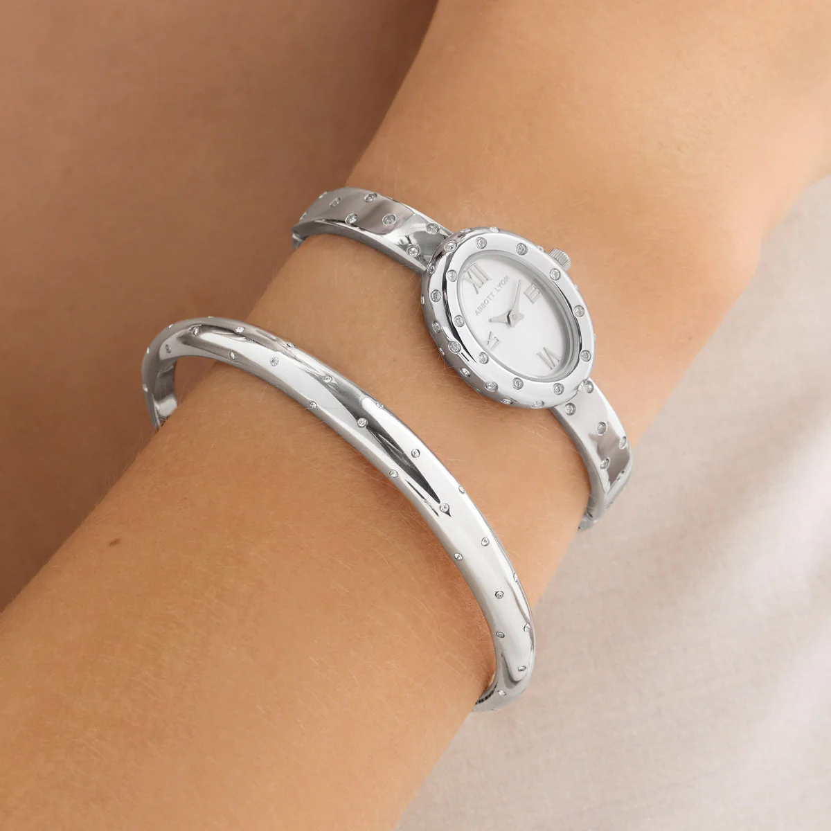 Polka Dot Crystal Watch & Bangle Set (Silver) - Image 2