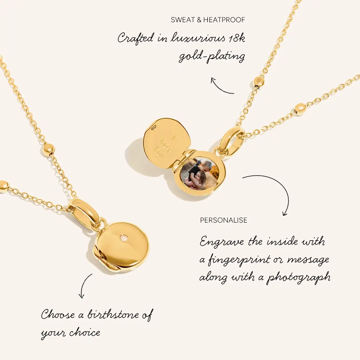 Round Photo Locket Sphere Necklace (Gold) - Image 3