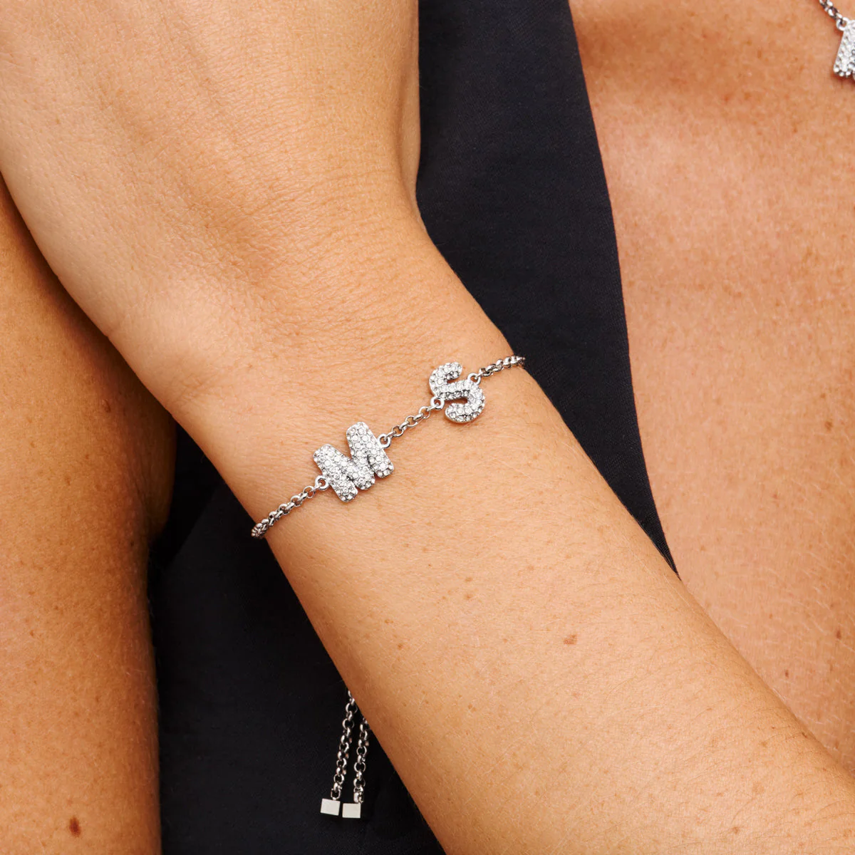 Spotlight Pavé Bubble Name Bracelet (Silver) - Image 2