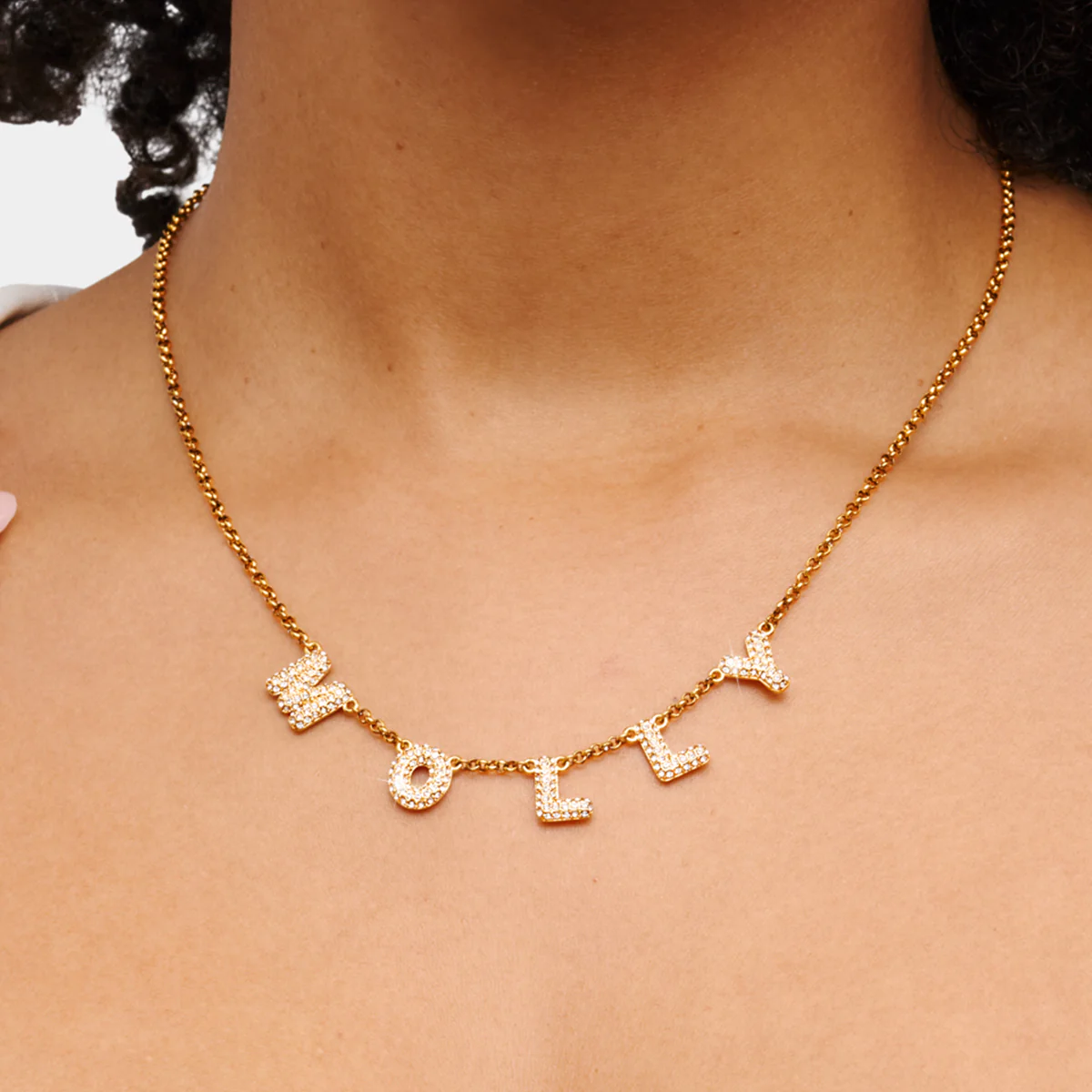 Spotlight Pavé Bubble Name Necklace (Gold) - Image 2