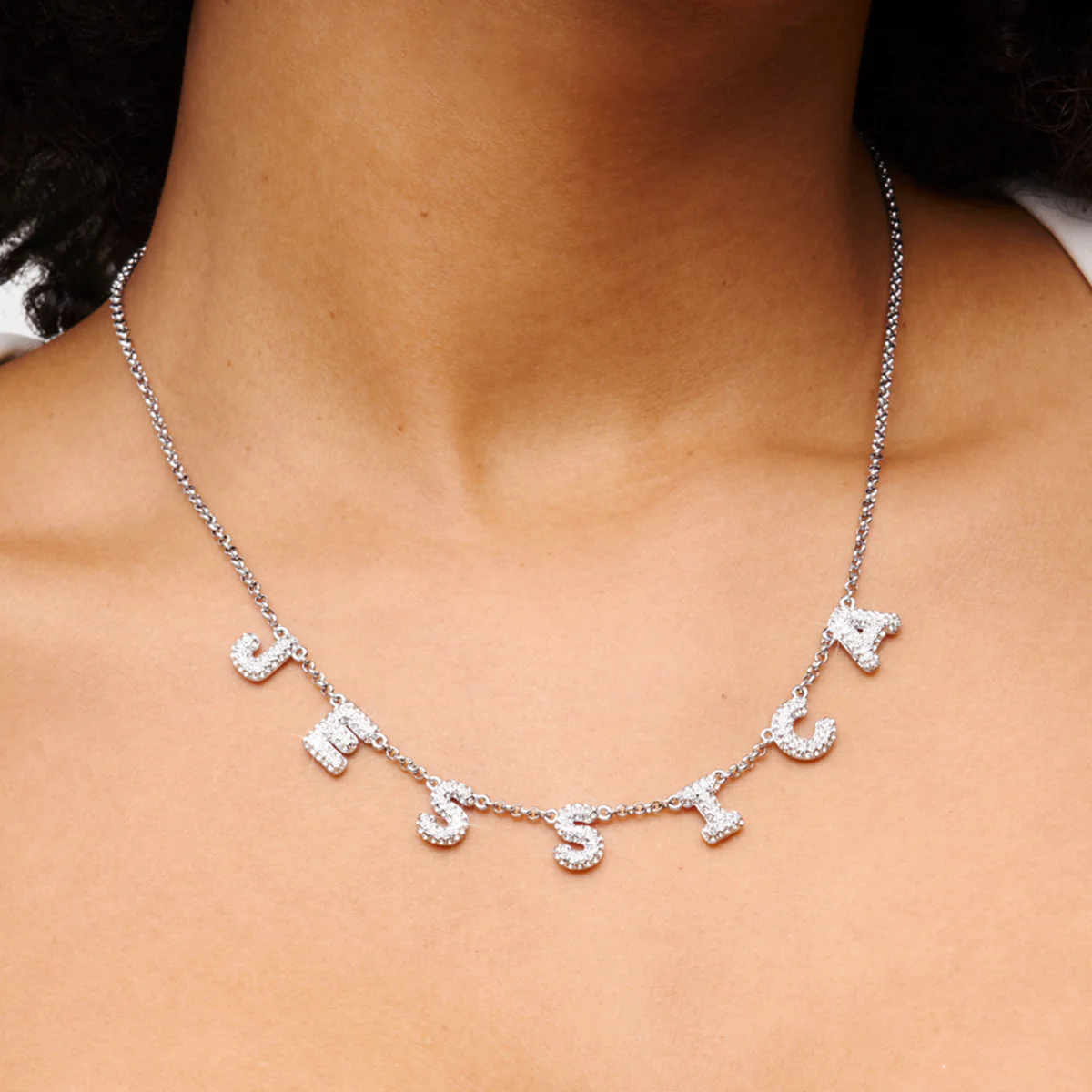 Spotlight Pavé Bubble Name Necklace (Silver) - Image 2