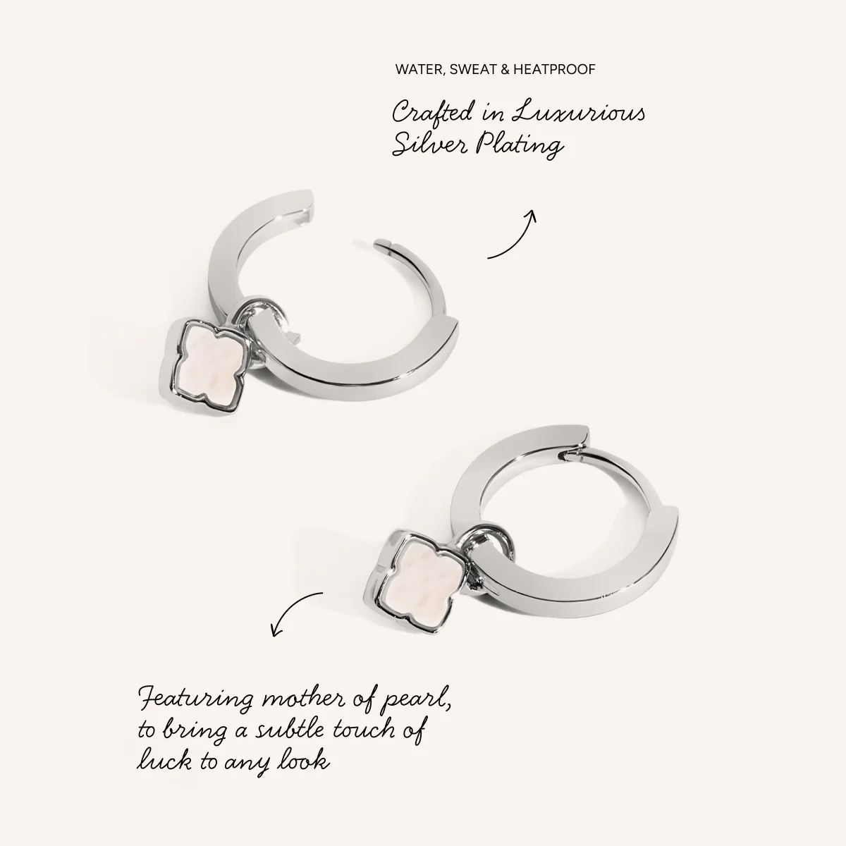 Fine Mini Pearl Clover Huggie Earrings (Silver) - Image 4