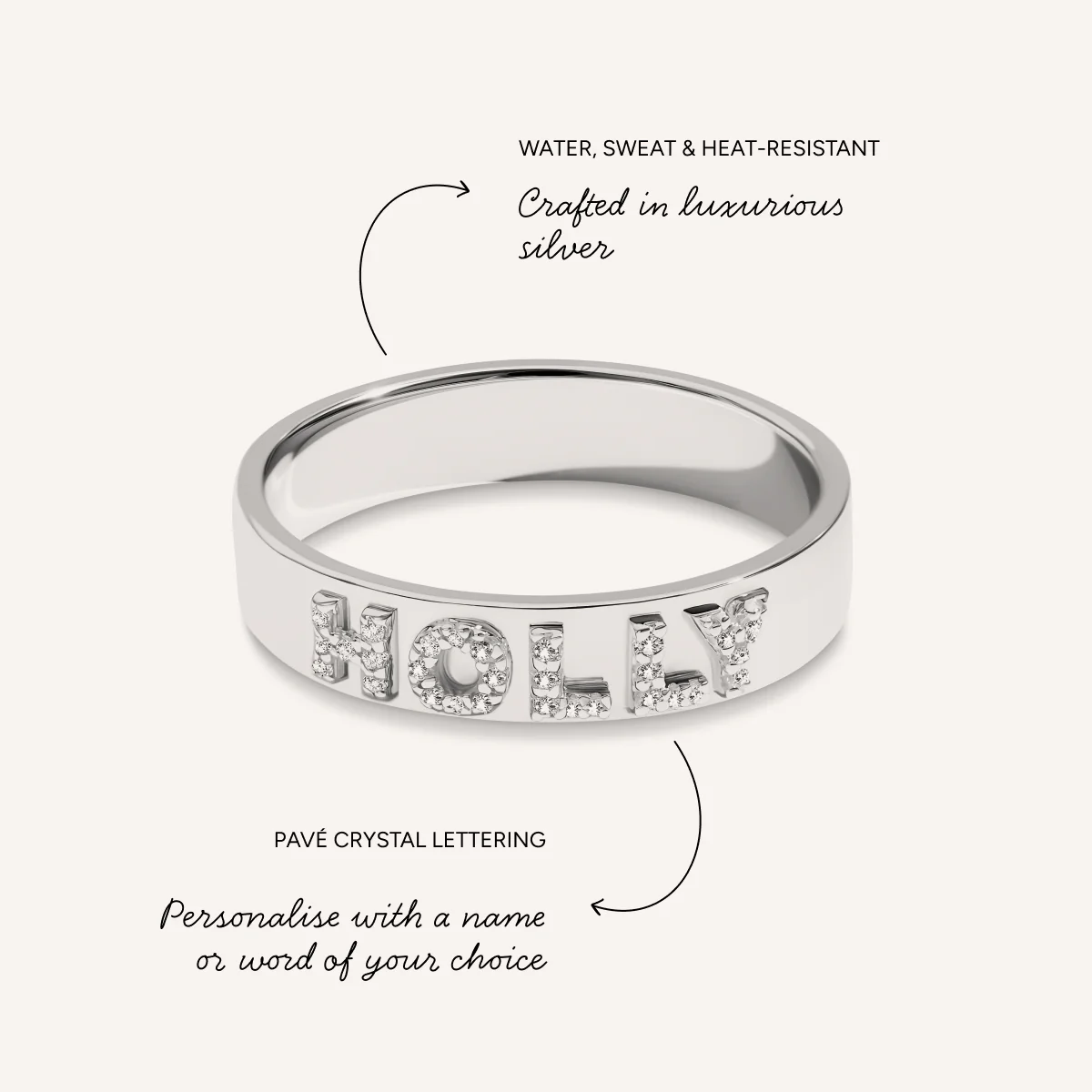 Fine Pavé 3D Name Ring (Silver) - Image 3