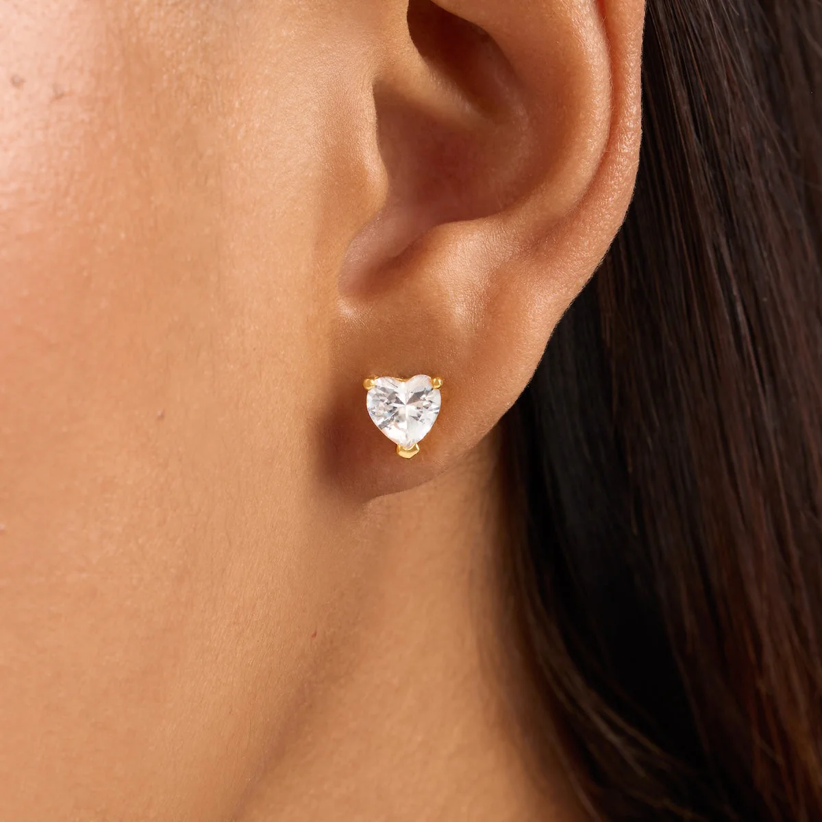 Heart Solitaire Stud Earrings 1ct (Gold) - Image 2