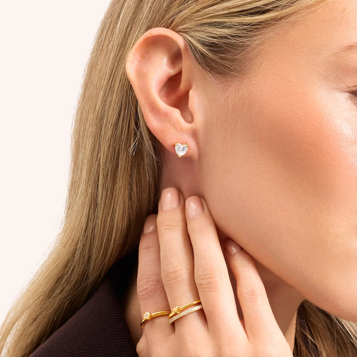 Heart Solitaire Stud Earrings 1ct (Gold) - Image 3