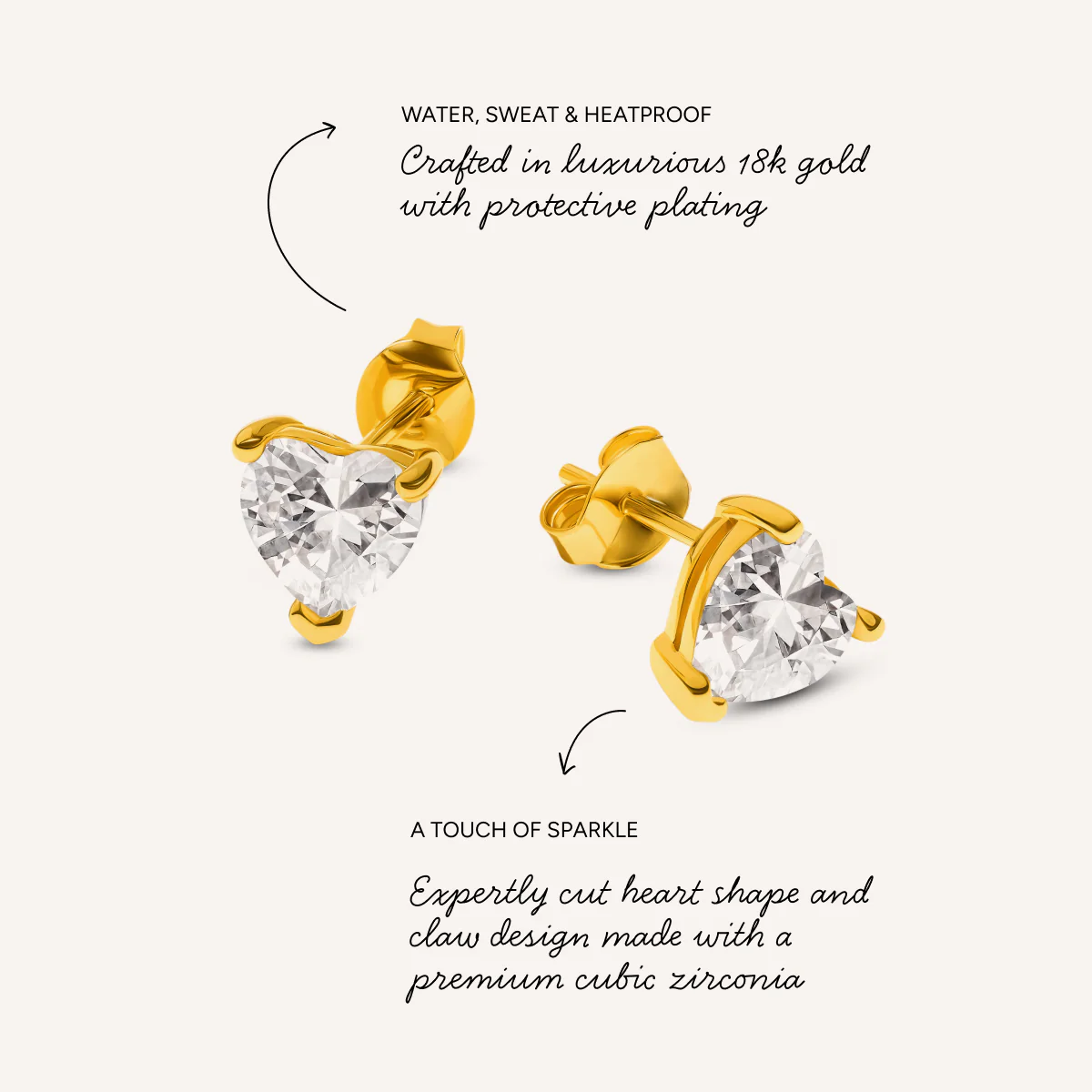 Heart Solitaire Stud Earrings 1ct (Gold) - Image 5