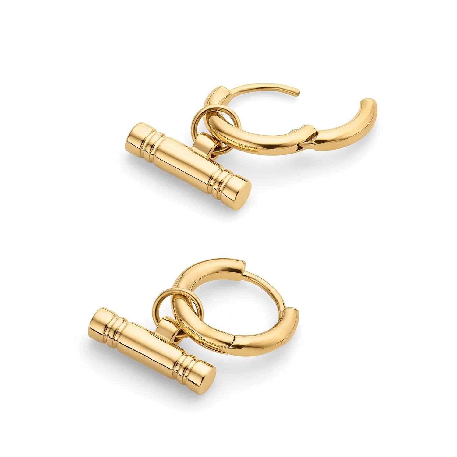 T-Bar Huggie Hoop Earrings (Gold) - Image 5