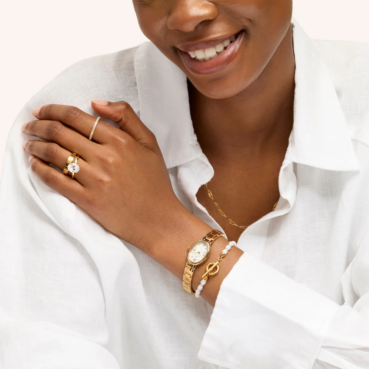 T-bar Pearl Bracelet (Gold) - Image 3