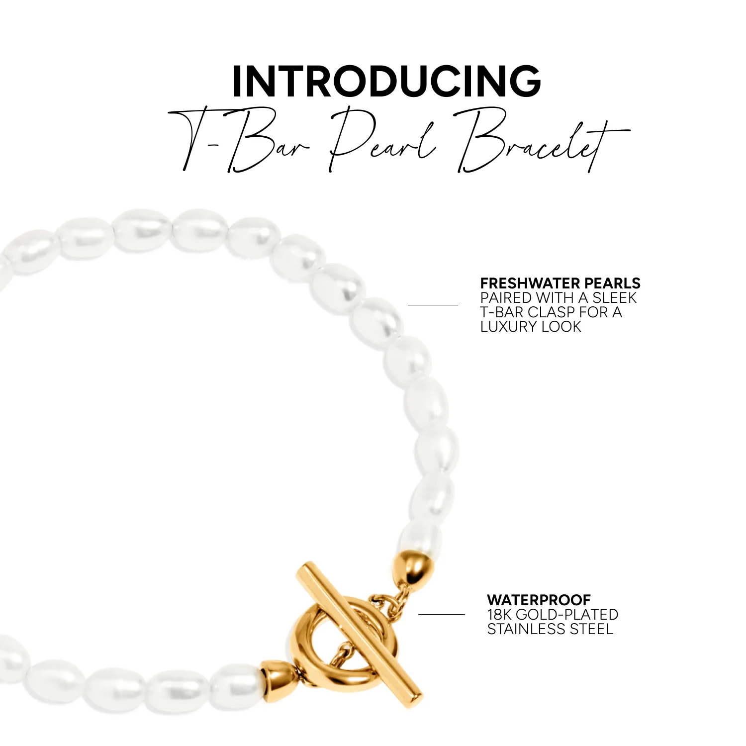 T-bar Pearl Bracelet (Gold) - Image 4