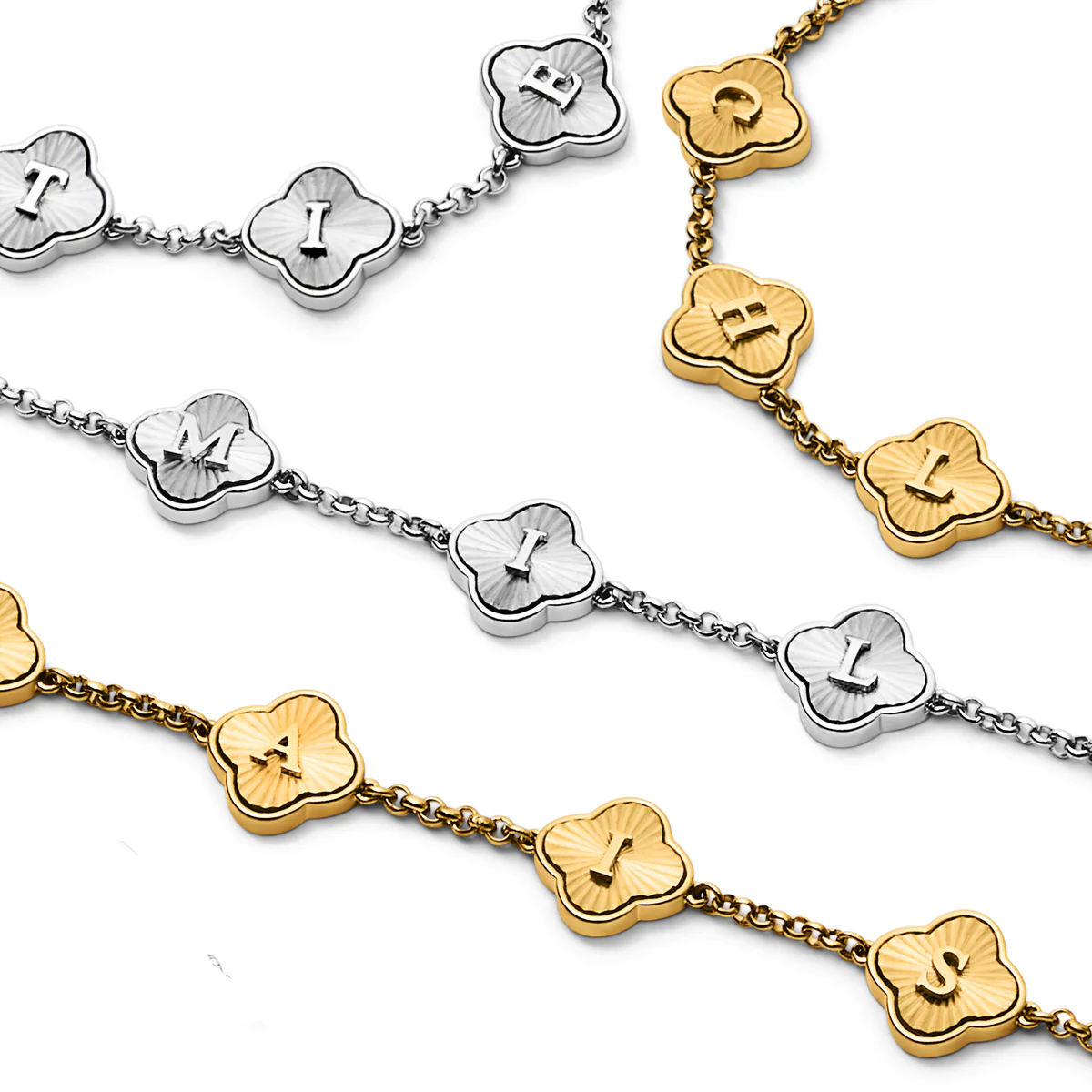 Textured Clover Custom Name Bracelet (Gold) - Image 4