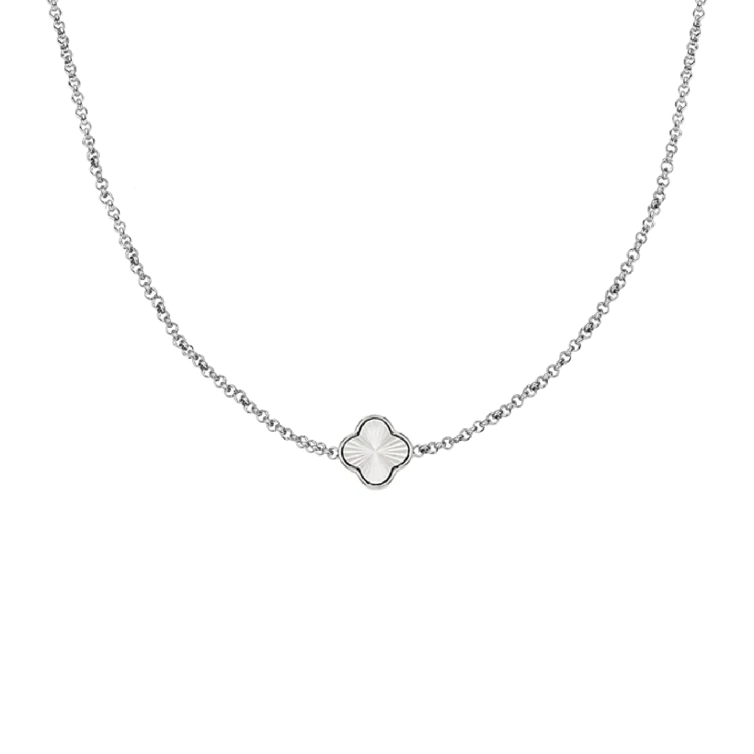 Textured Clover Custom Name Necklace (Silver) - Image 7