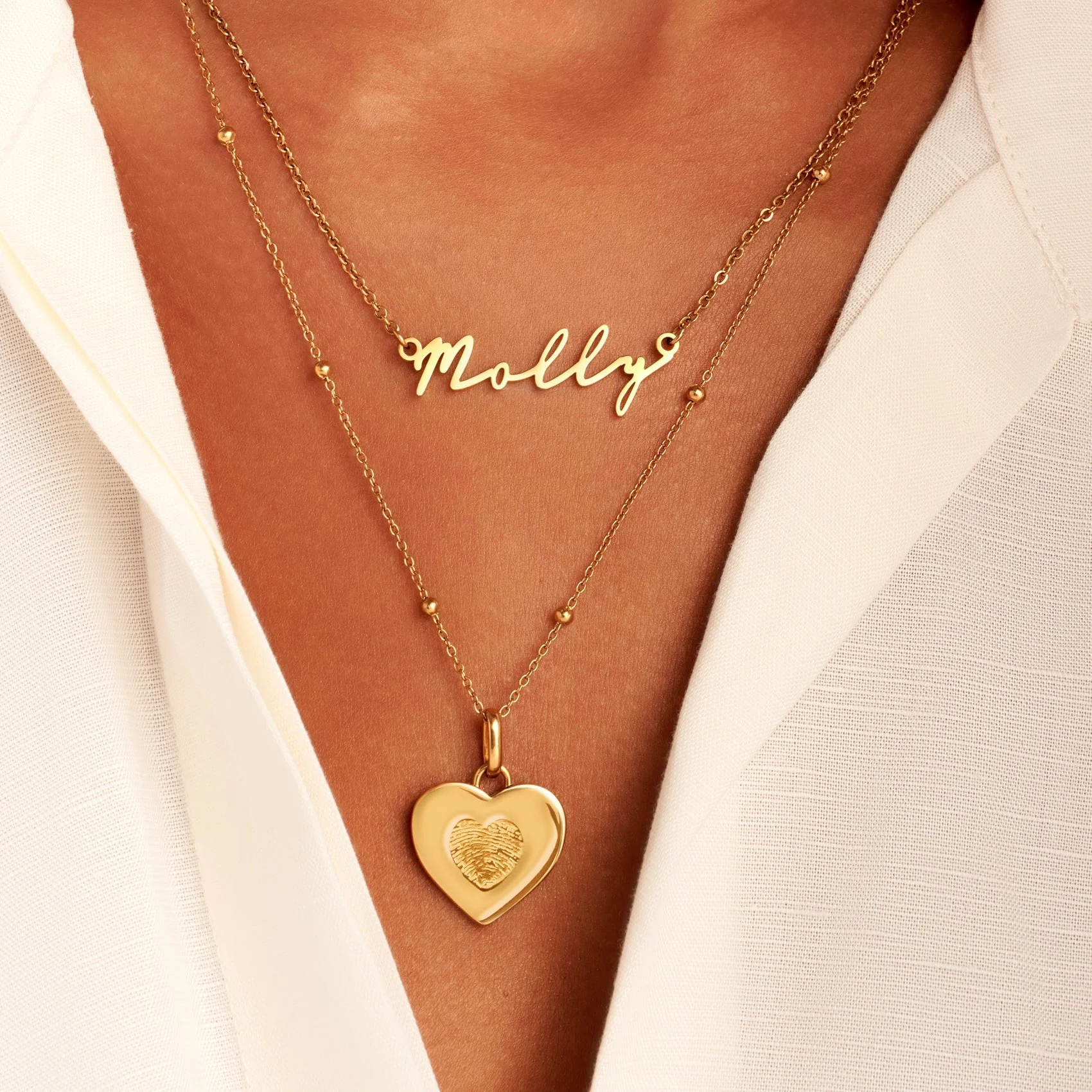 Uniquely Yours Fingerprint Heart Necklace - Single Fingerprint (Gold) - Image 3
