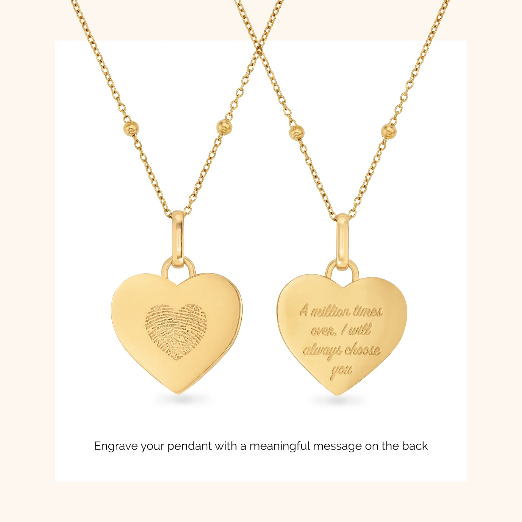 Uniquely Yours Fingerprint Heart Necklace - Single Fingerprint (Gold) - Image 4