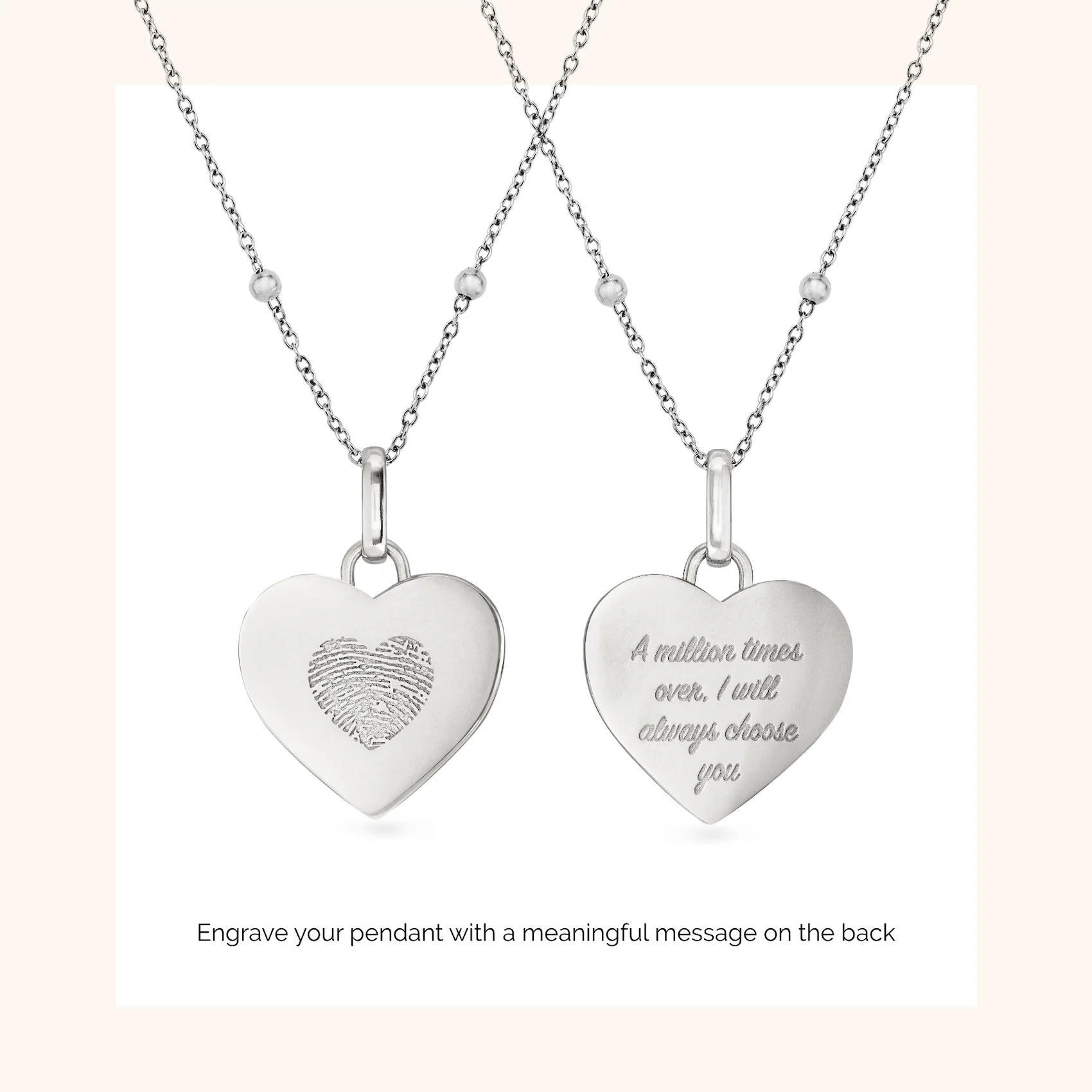 Uniquely Yours Fingerprint Heart Necklace - Single Fingerprint (Silver) - Image 4