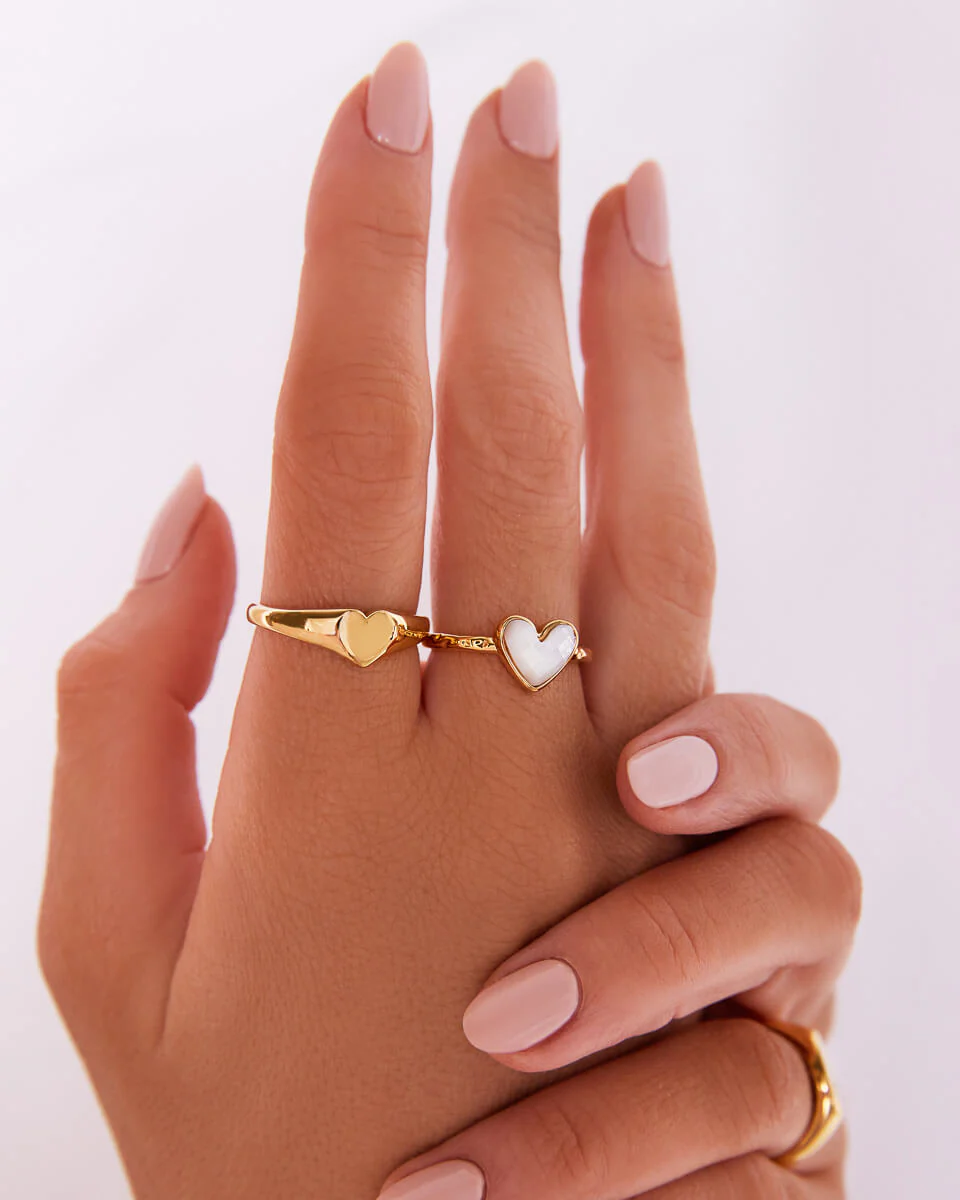 White Quartz Heart Earring & Ring Set (Gold) - Image 3