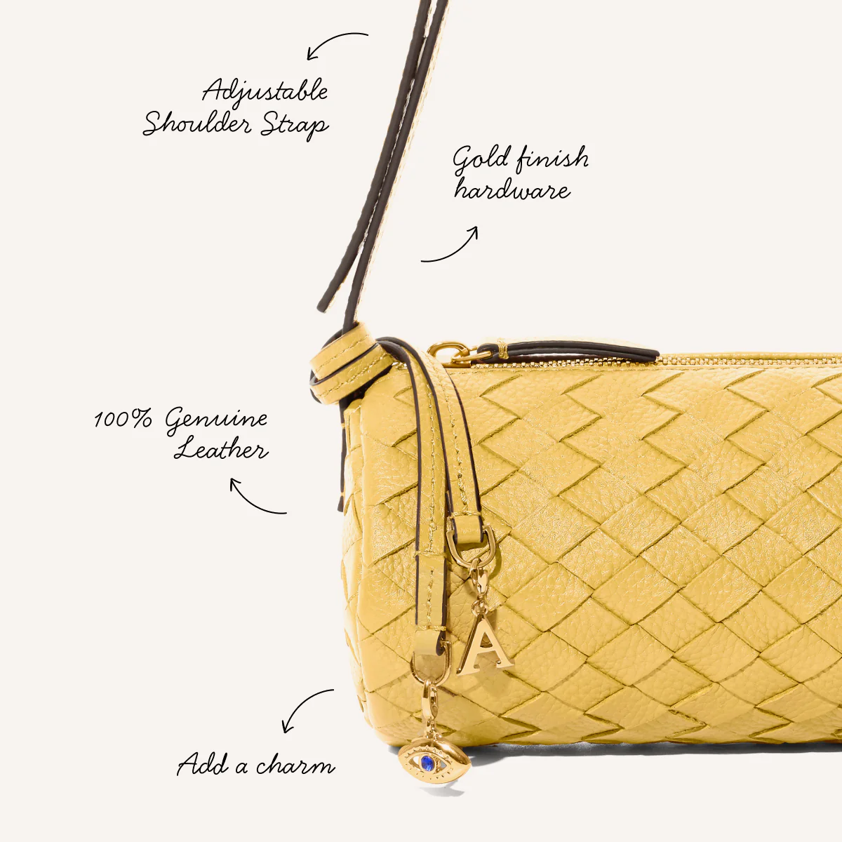 Woven Leather Barrel Bag (Butter Yellow) - Image 3