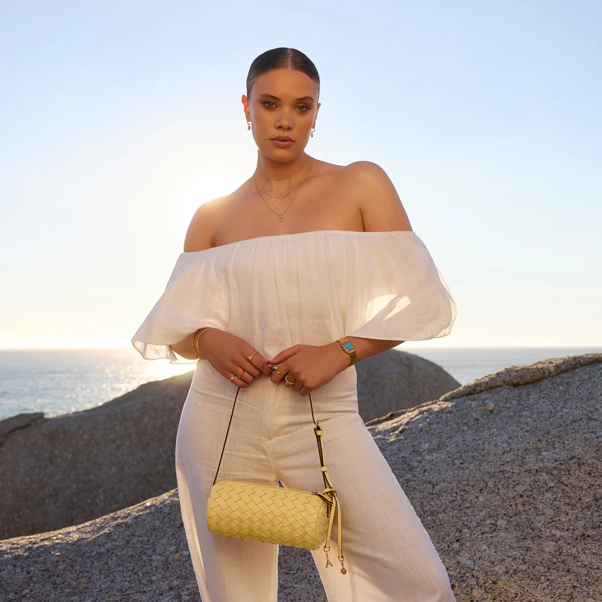 Woven Leather Barrel Bag (Butter Yellow) - Image 5