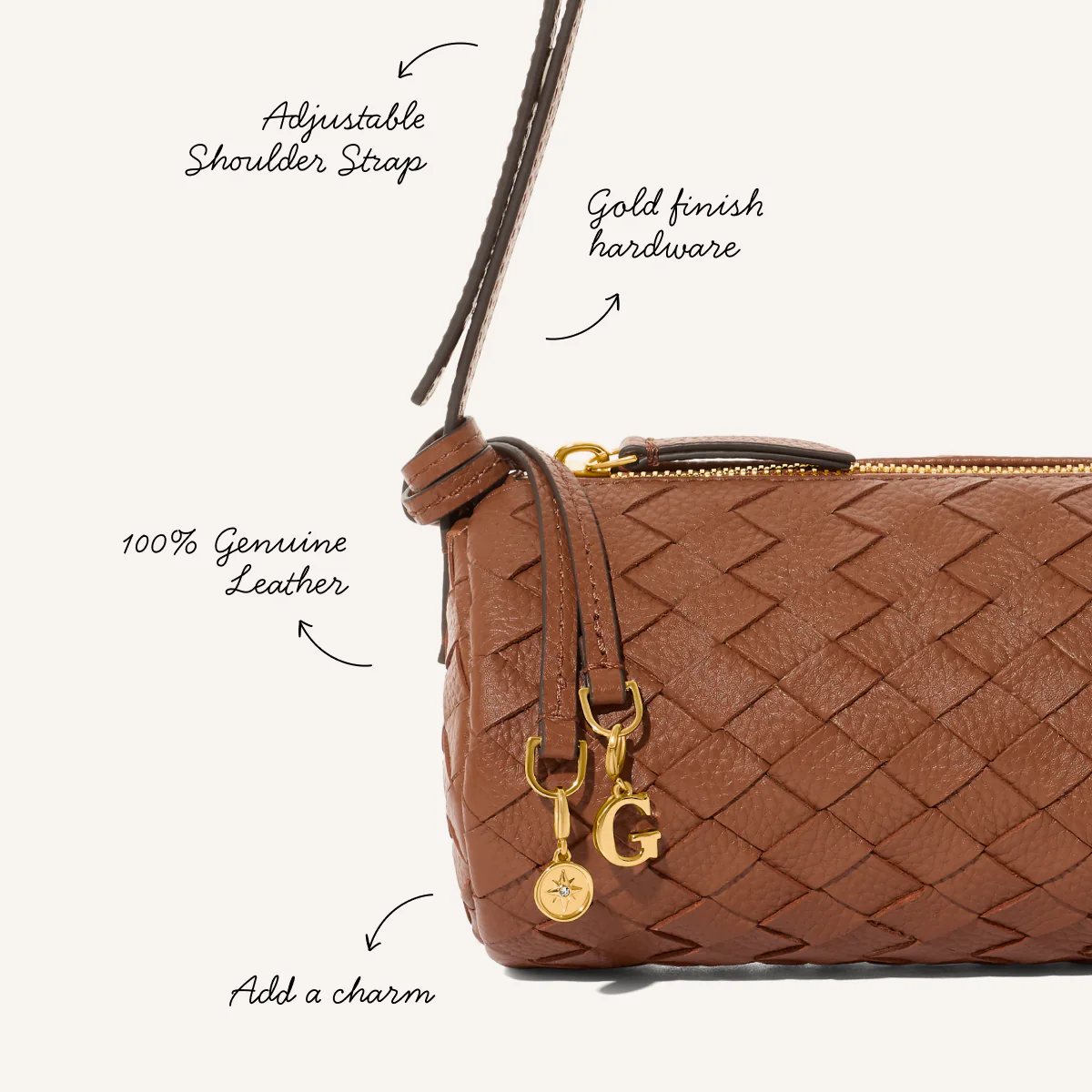 Woven Leather Barrel Bag (Tan) - Image 3
