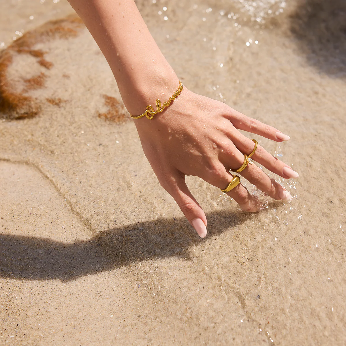 Written In The Sand Custom Name Bangle (Gold) - Image 4